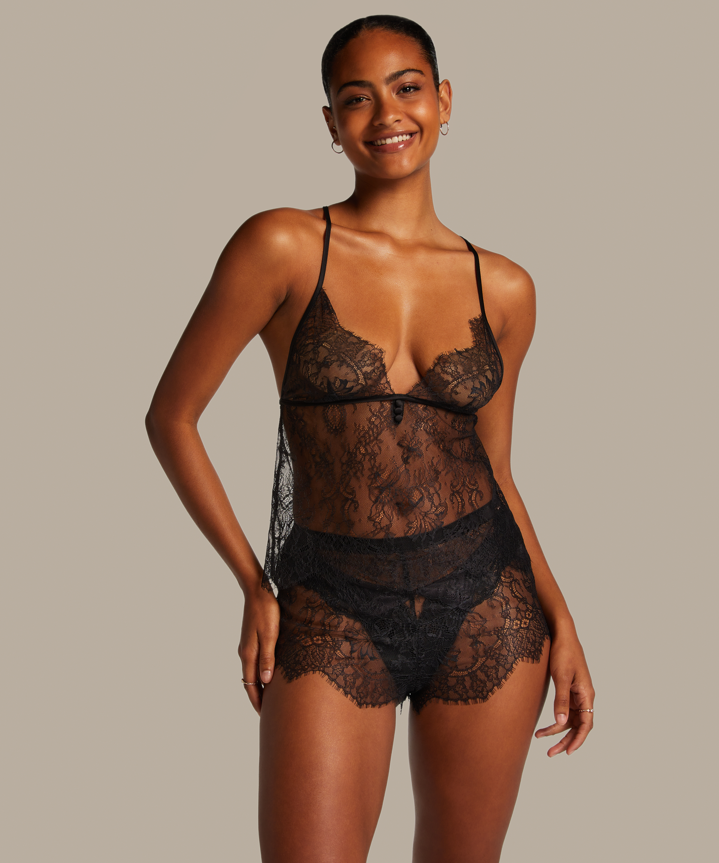 Camisole Lace Delphine, Noir, main