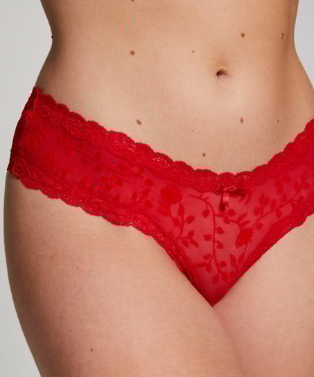 Slip br&eacute;silien V-shape mesh, Rouge