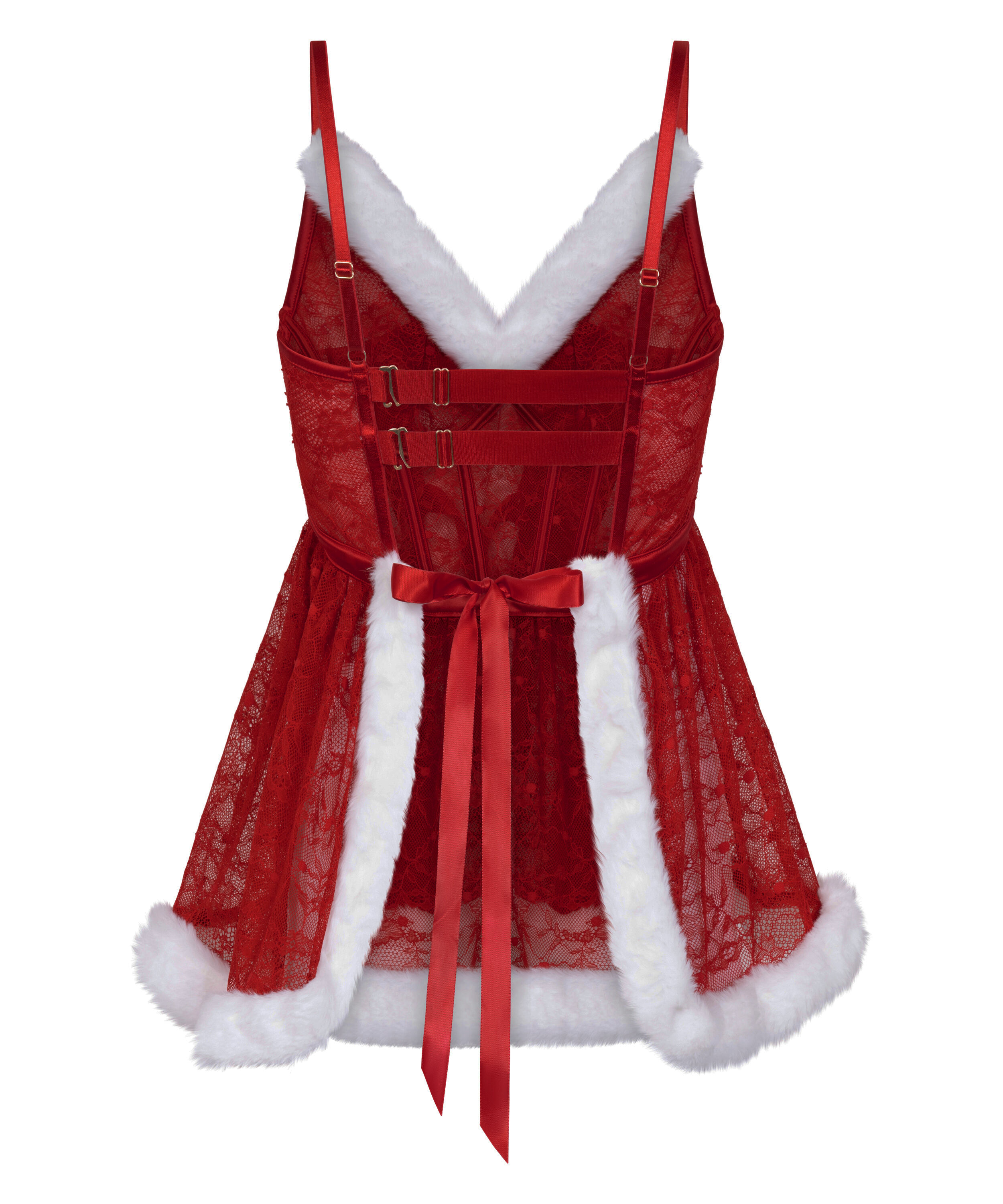 Lingerie De Noël Rouge Velours - Style Nounours/Père Noël, Bordure Plumes Blanches, Taille M, Neuf Avec étiquettes
