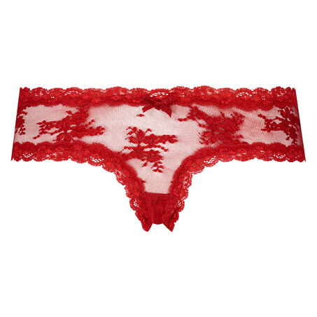 Slip br&eacute;silien V-shape Floral Mesh, Rouge