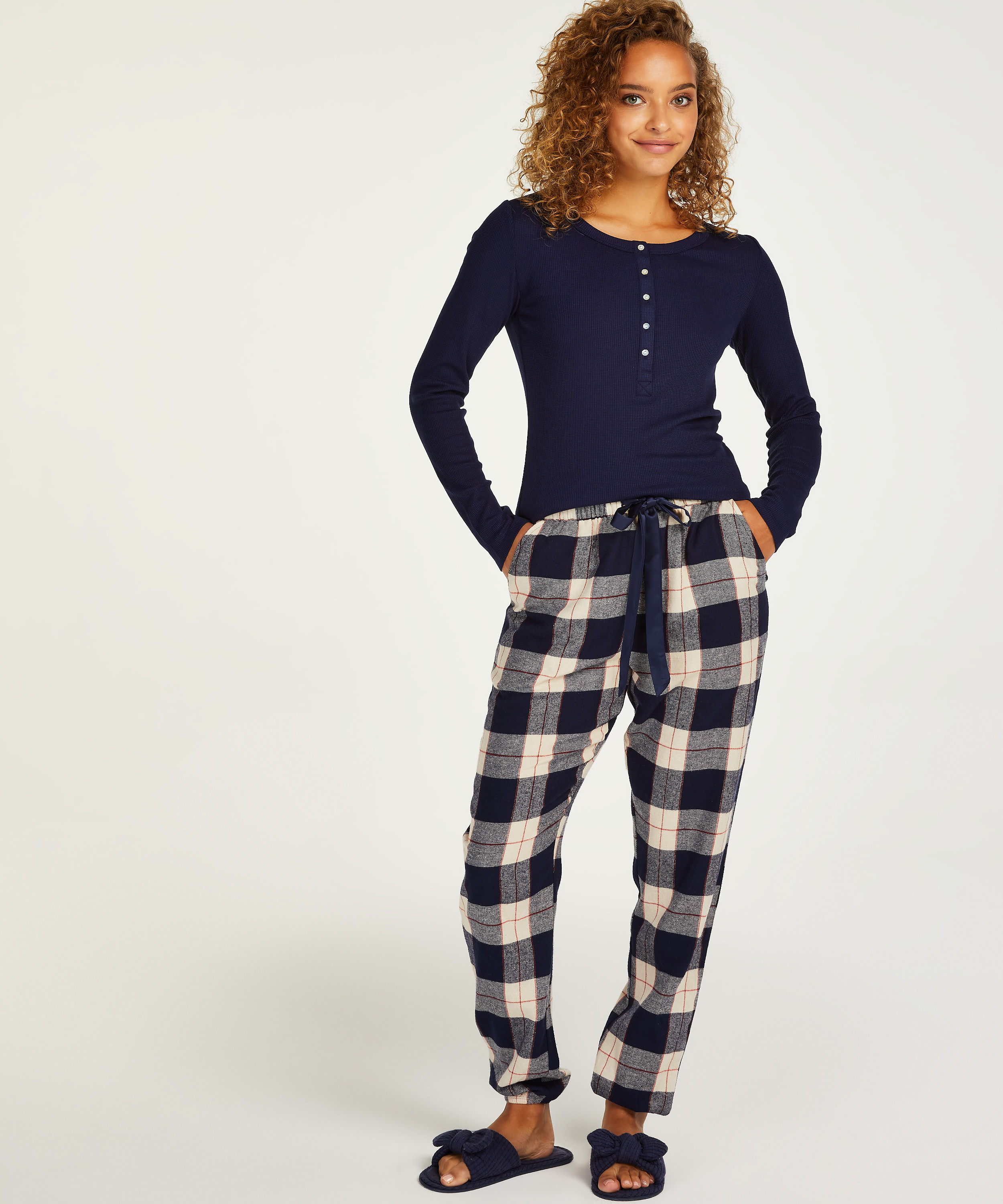 Pantalon de pyjama Twill Check Cuff, Bleu, main