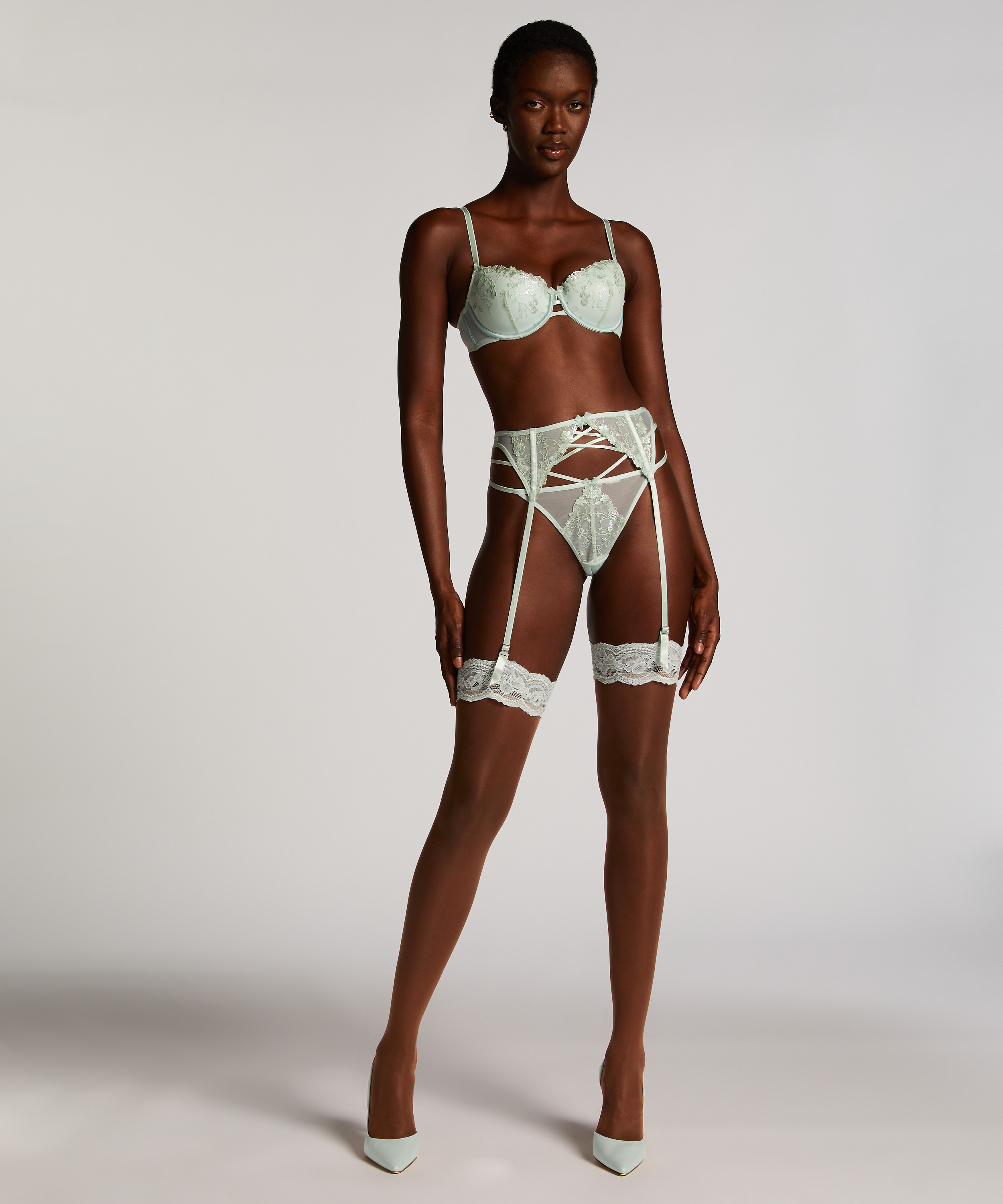 Bas Autofixant 15 Denier Fancy Lace Top, Vert, main