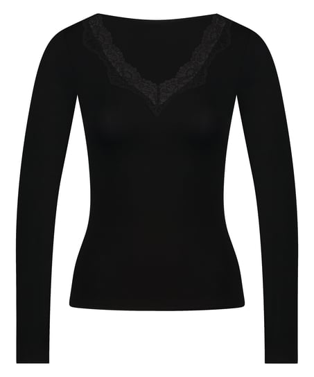 Haut de pyjama manches longues Jersey, Noir