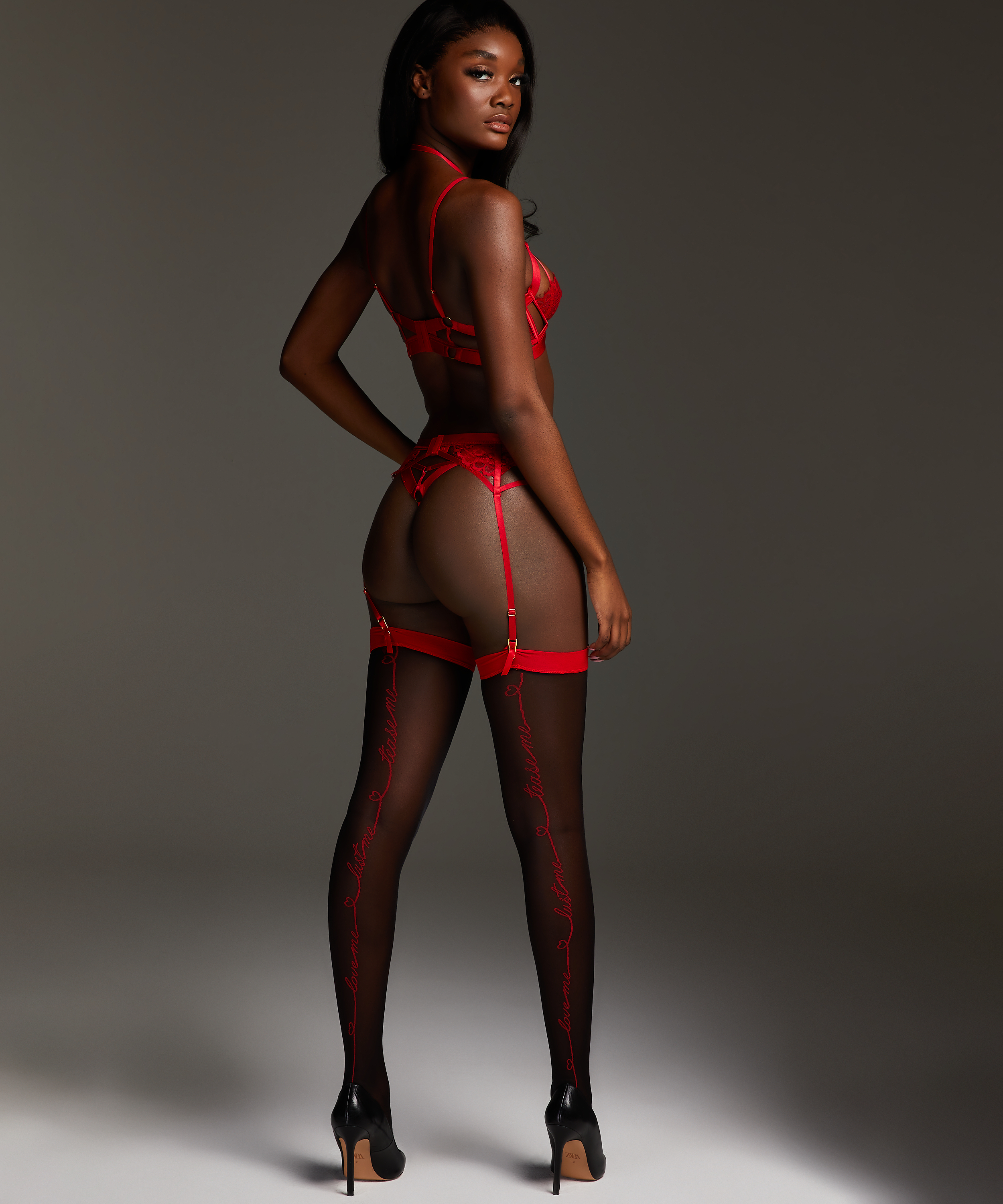 Stocking 15 Denier Private Text, Rouge, main