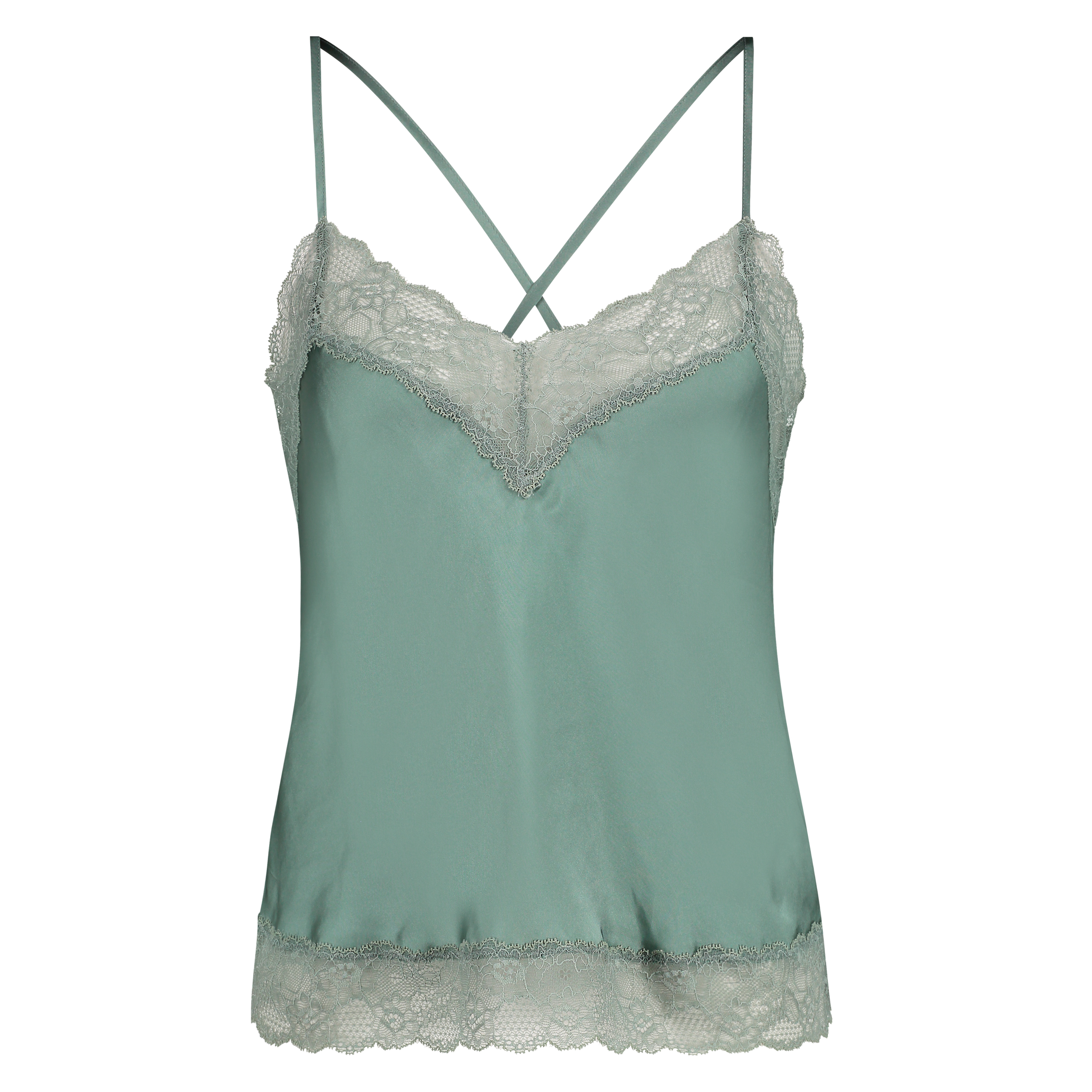 Haut de camisole Satin Dentelle, Vert, main