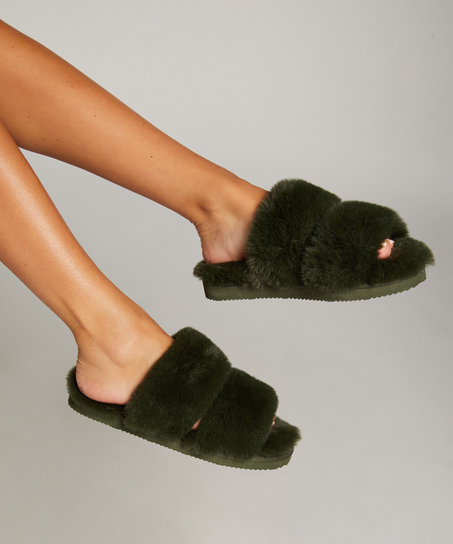 Pantoufles Fake Fur, Vert