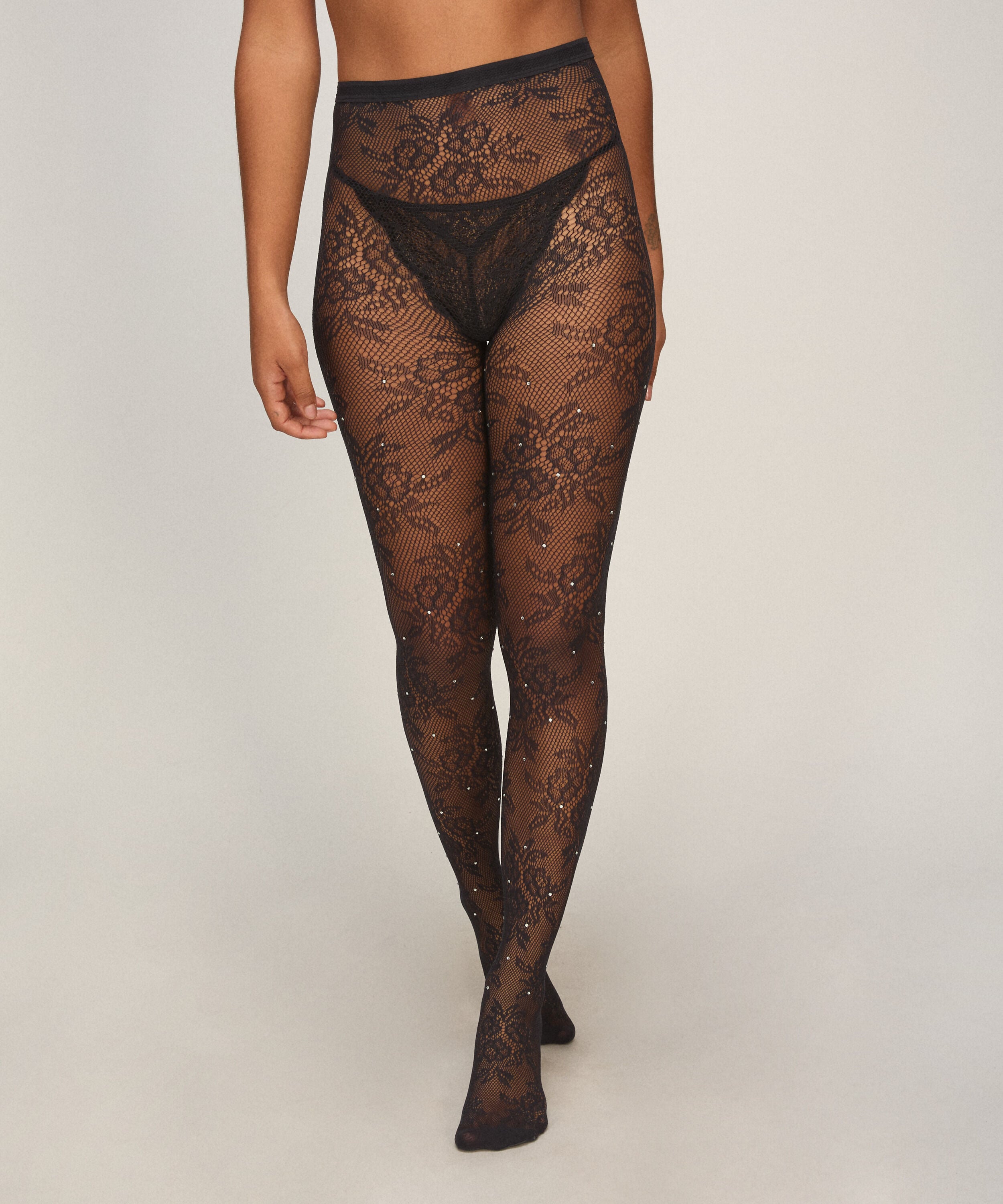 Tight Allover Lace Rhinestones, Noir Tight Allover Lace Rhinestones, Noir