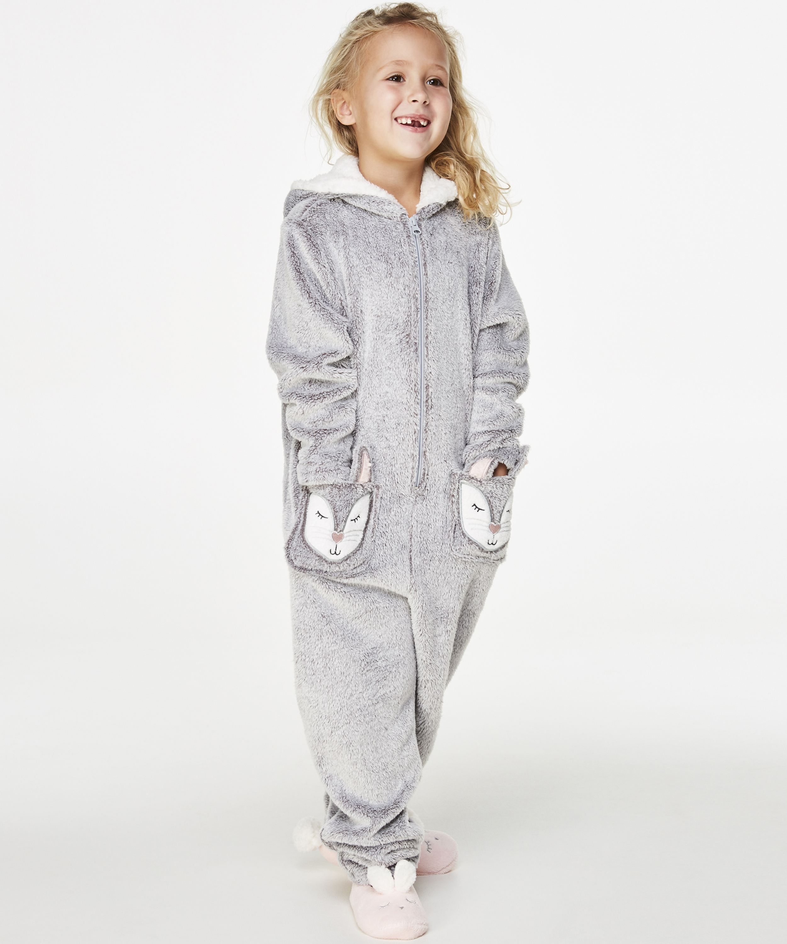 Fleece Onesie Kids, Gris, main