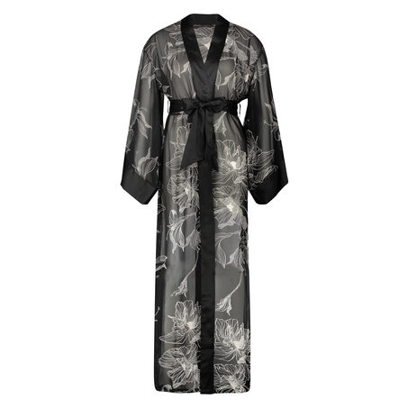 Kimono long chiffon lotus, Noir