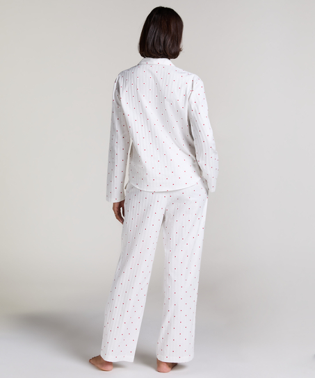 Haut de Pyjama Jacquard Manches Longues, Blanc