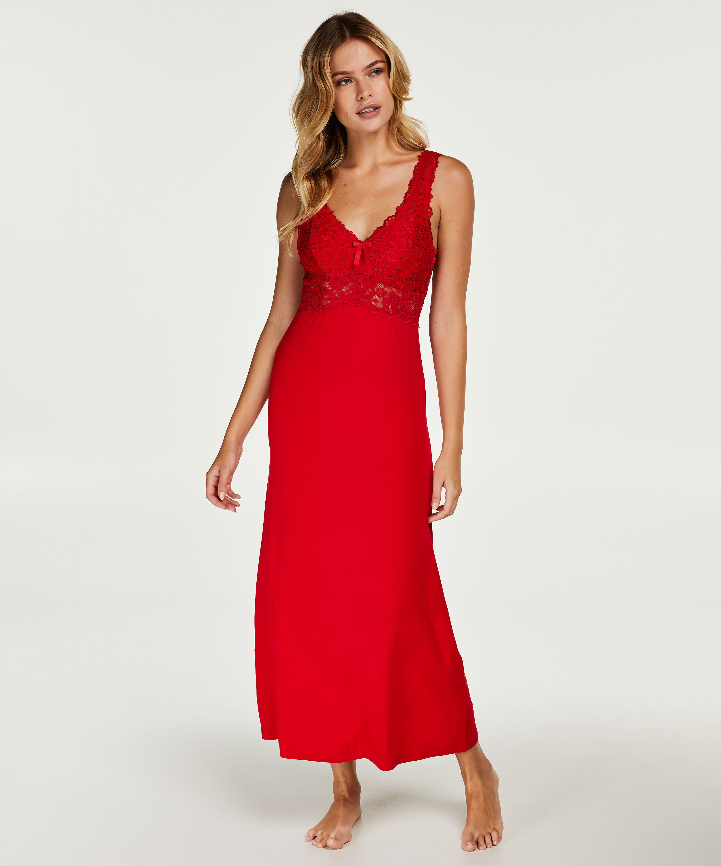 Longue nuisette Modal Lace, Rouge