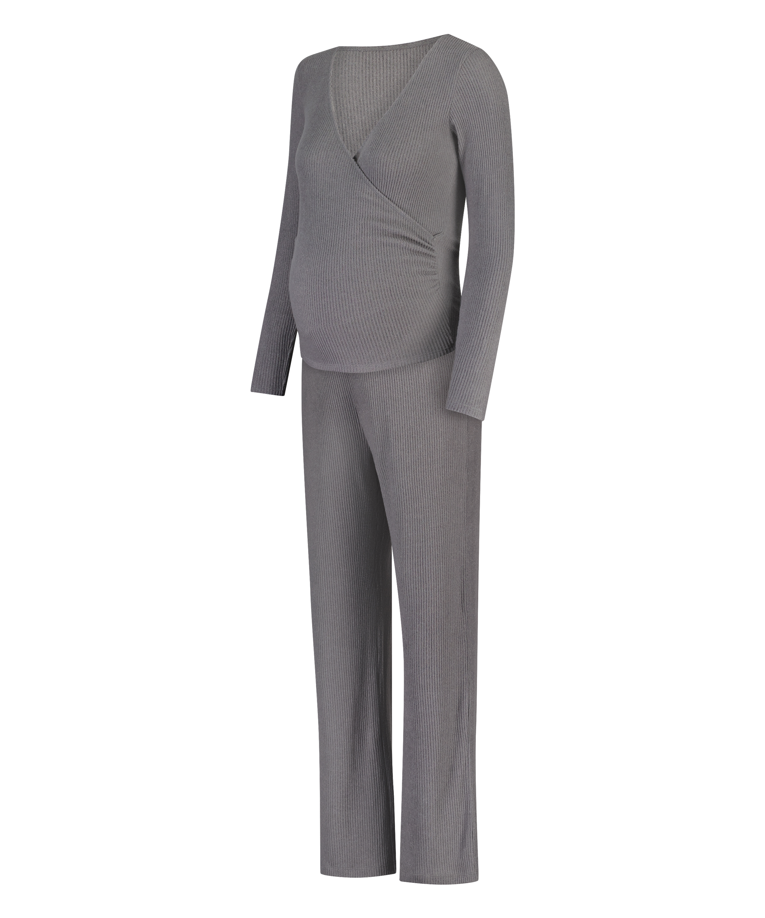 Pyjama de grossesse à côtes brossées, Gris, main