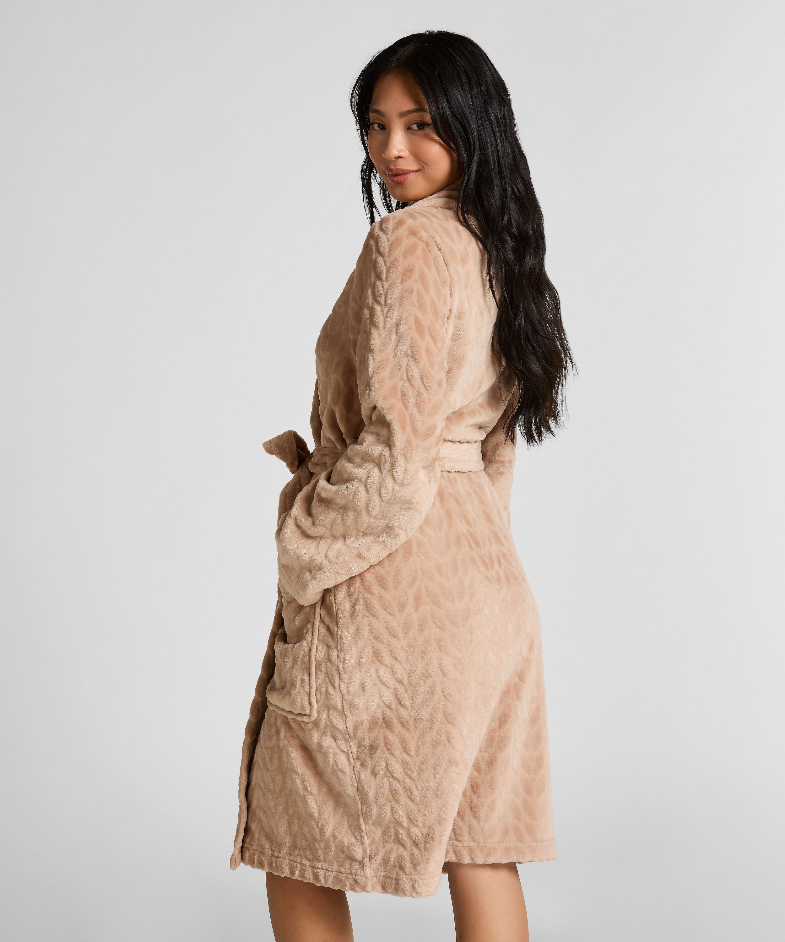 Robe de chambre courte en fleece, Beige, main
