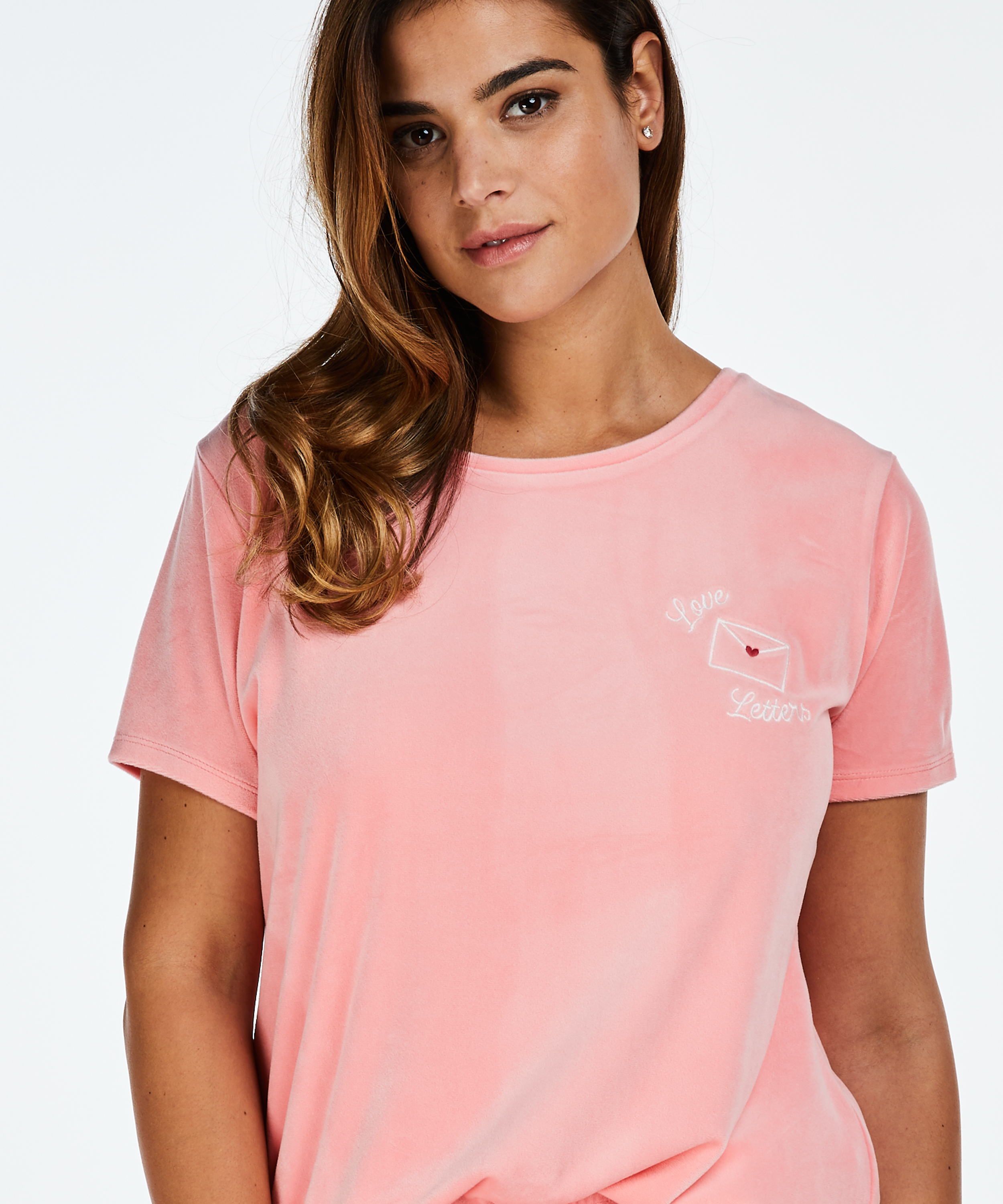 Top velours manches courtes, Rose, main