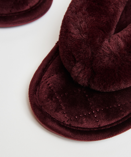 Pantoufles en Velours et fourrure, Rouge
