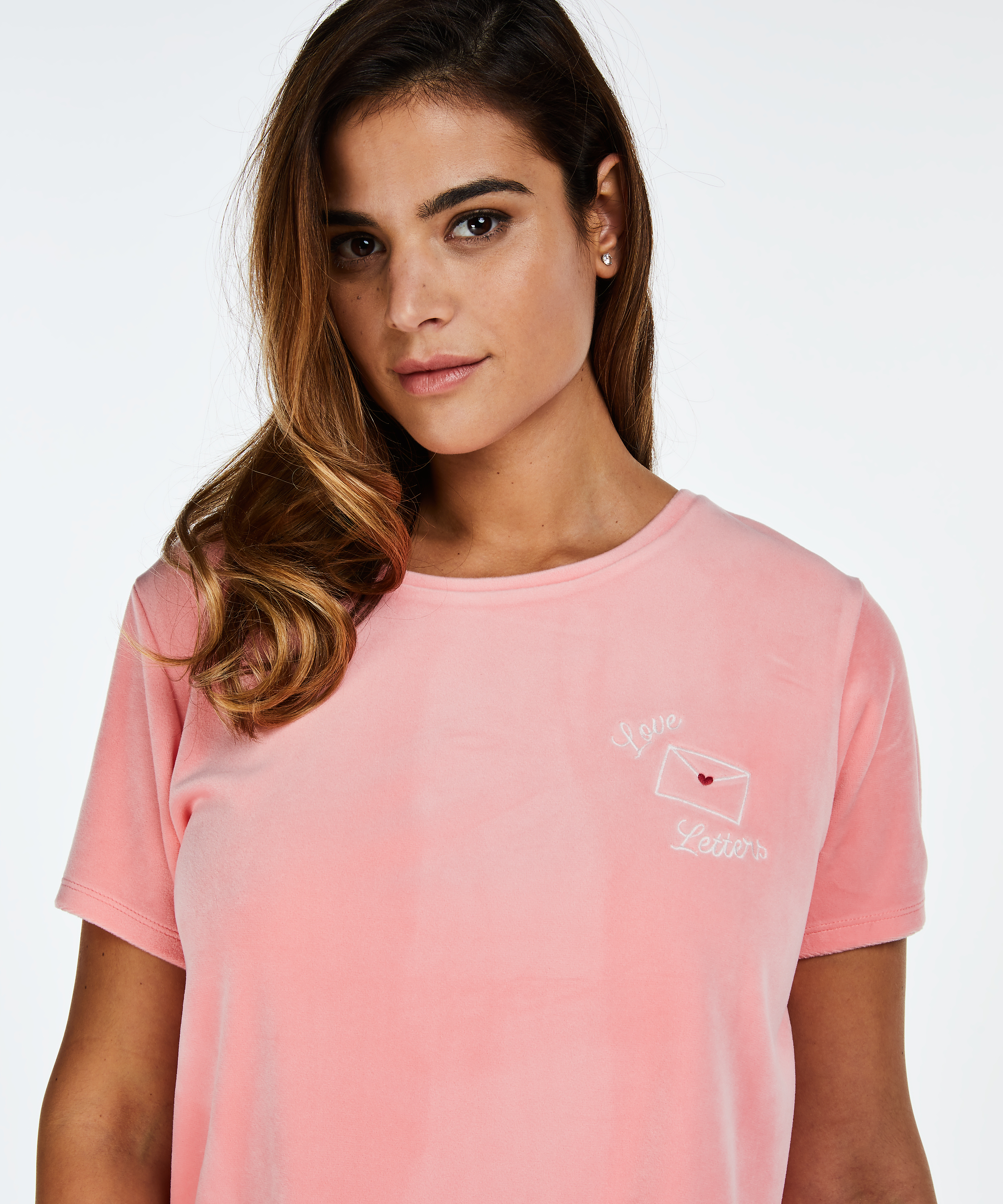 Top velours manches courtes, Rose, main