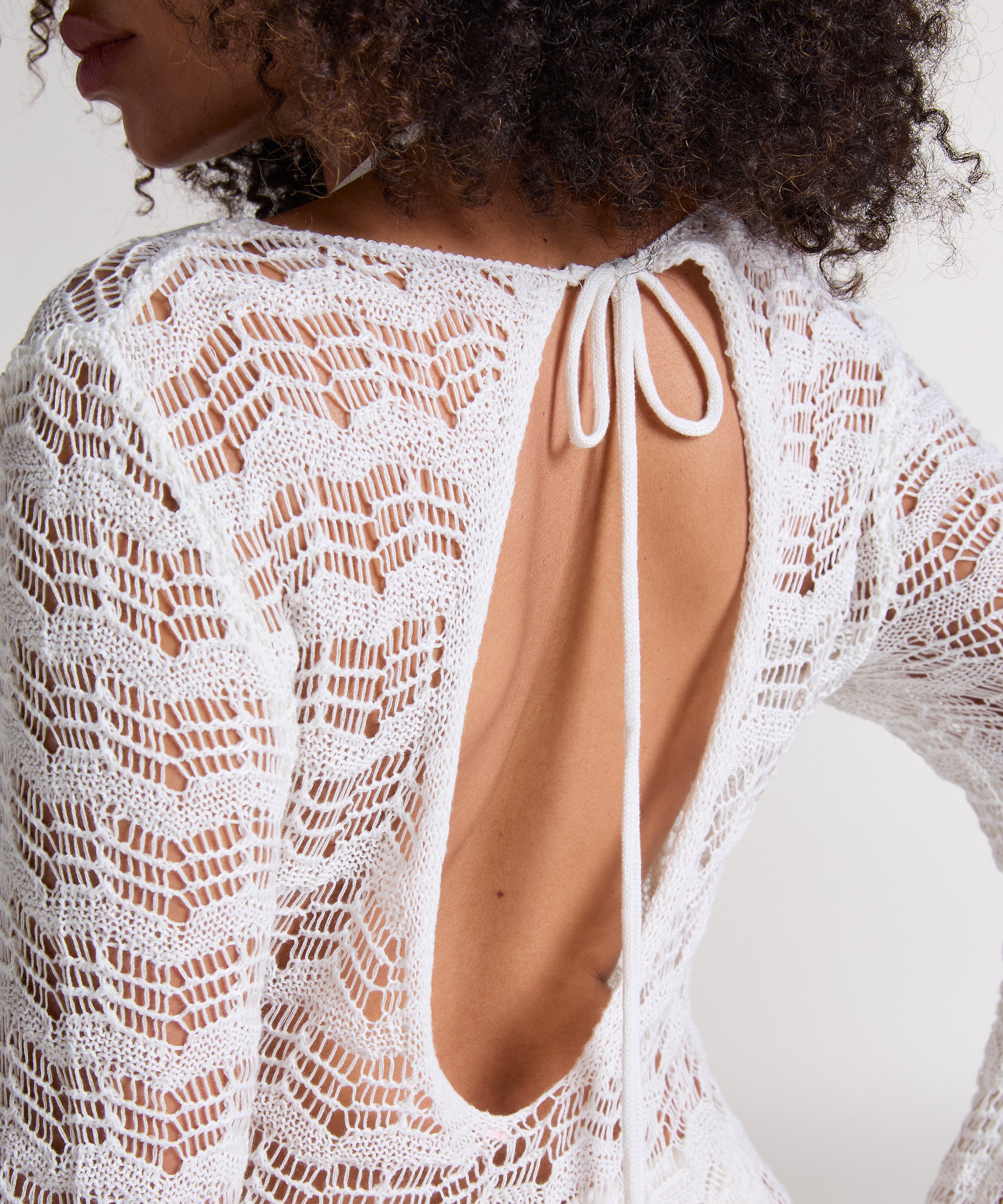 Robe maxi en crochet, Blanc, main