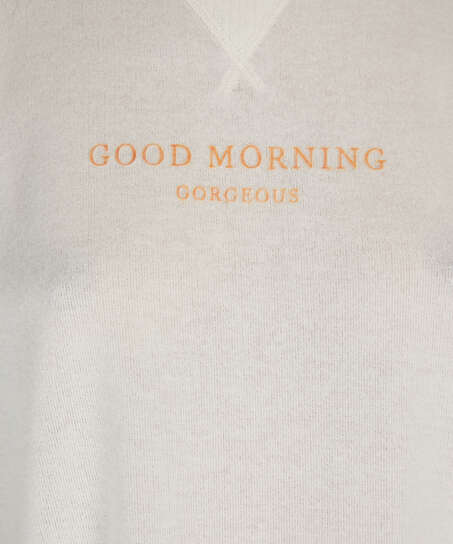 Haut de pyjama &agrave; manches courtes en jersey bross&eacute;, Blanc