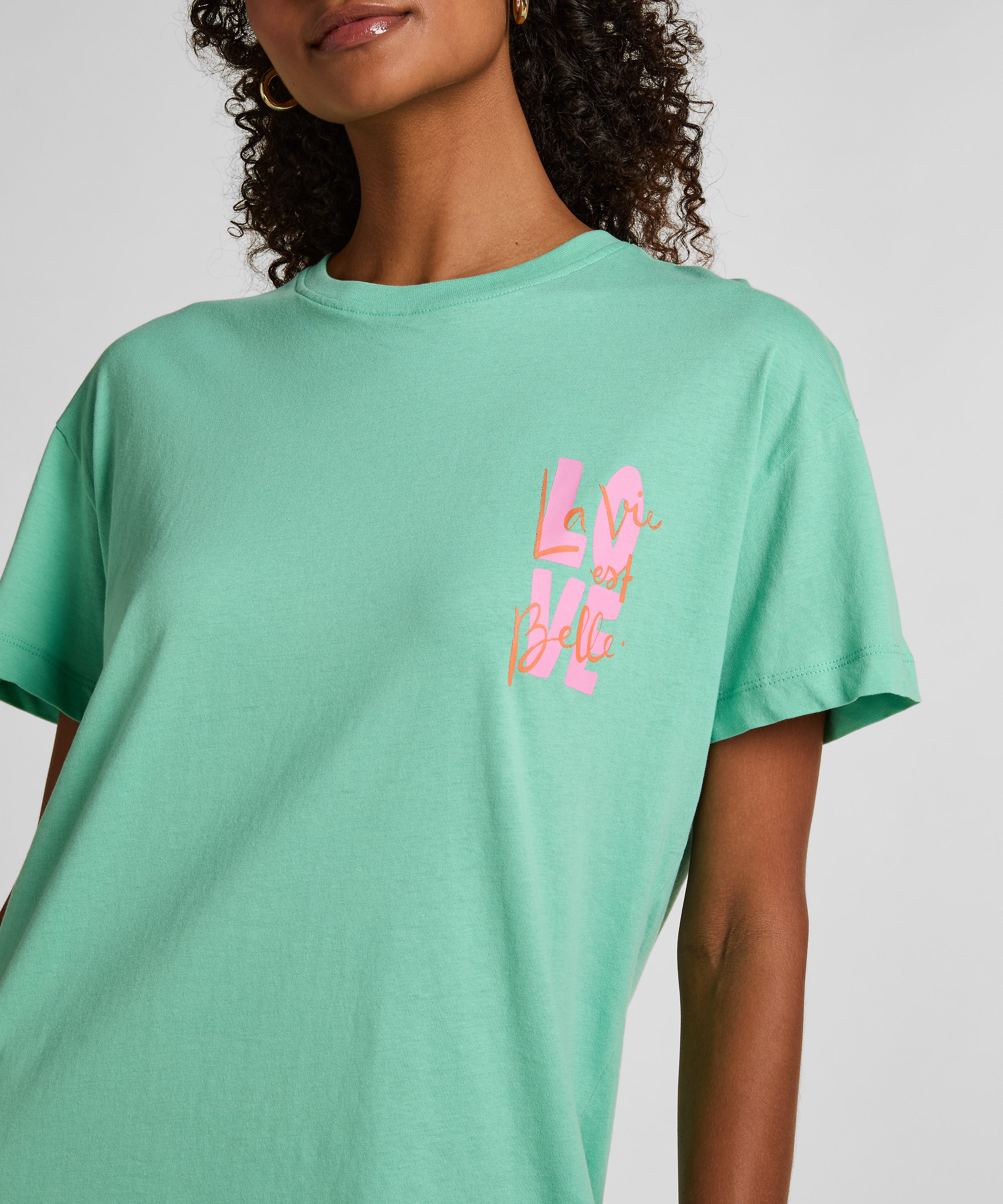 Chemise de nuit col rond, Vert, main