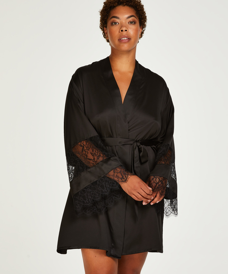 Kimono Satin en dentelle, Noir