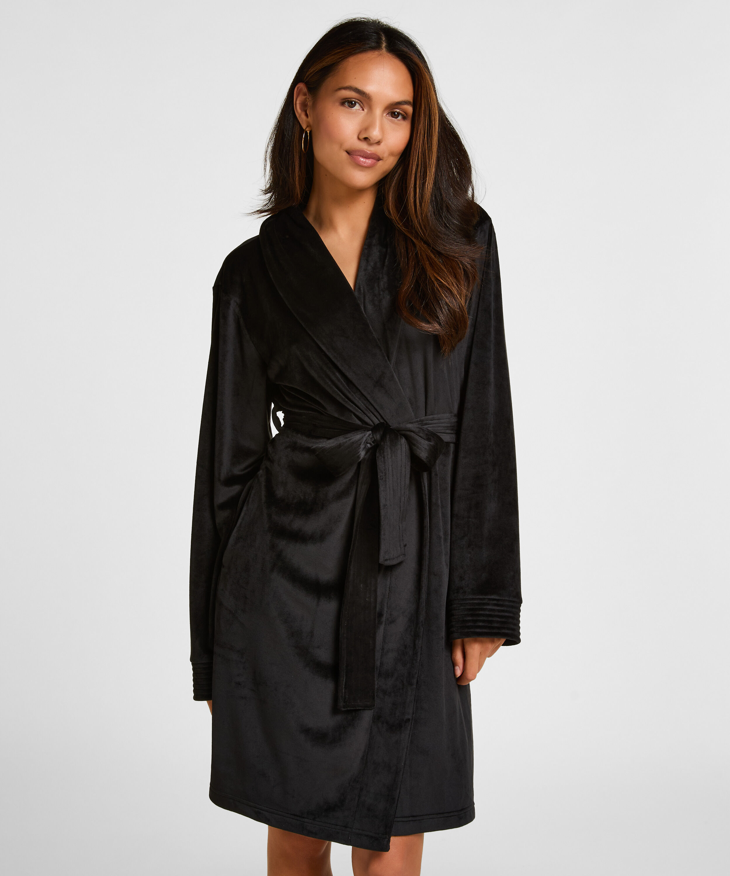 Peignoir court Velours, Noir