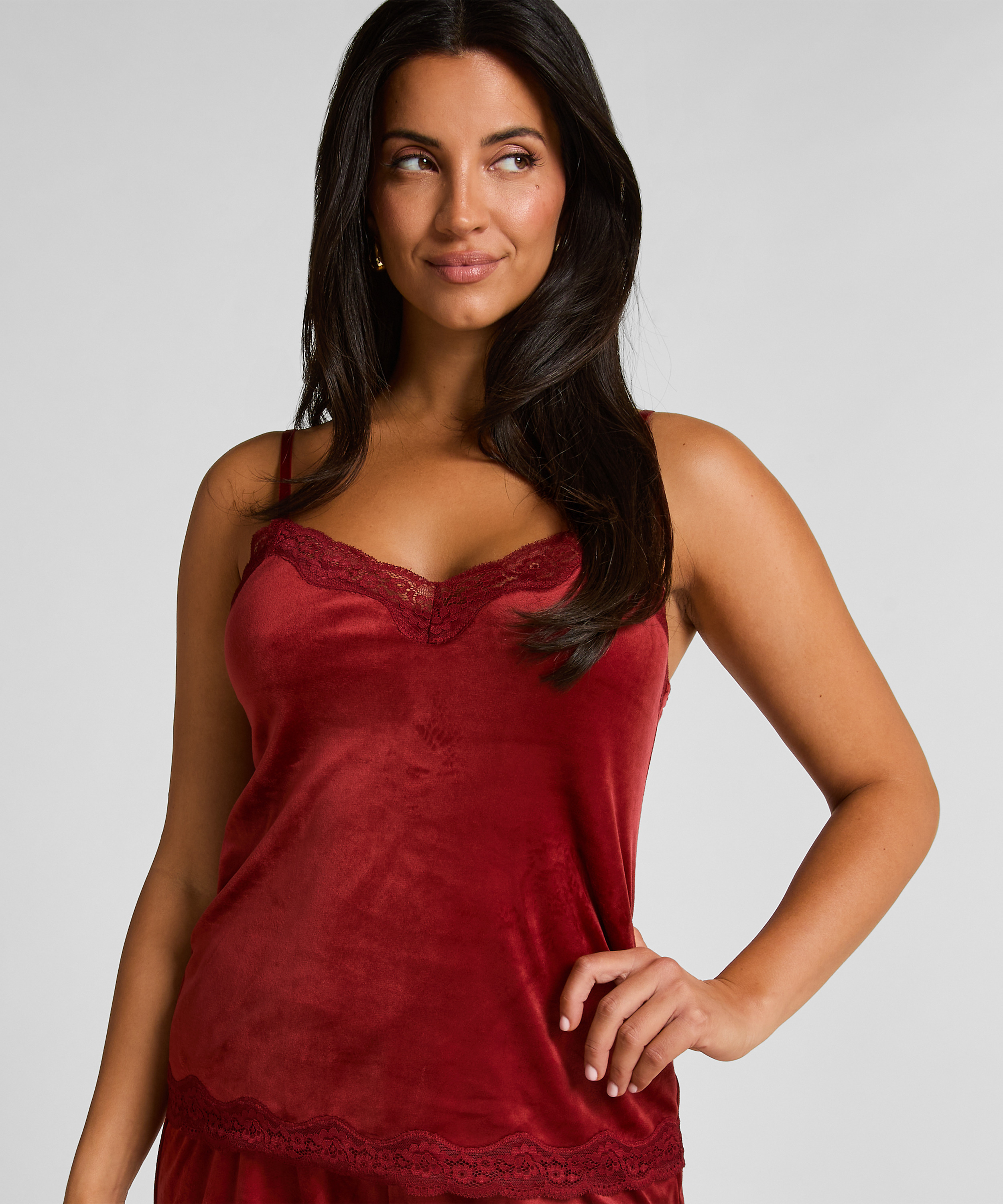Camisole velours Dentelle, Rouge, main