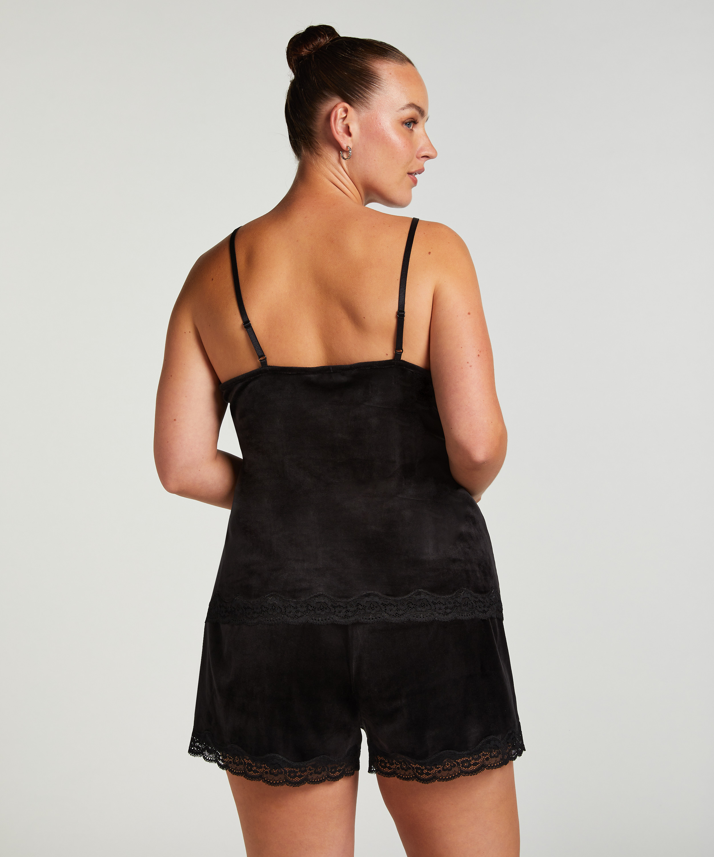 Camisole velours Dentelle, Noir, main