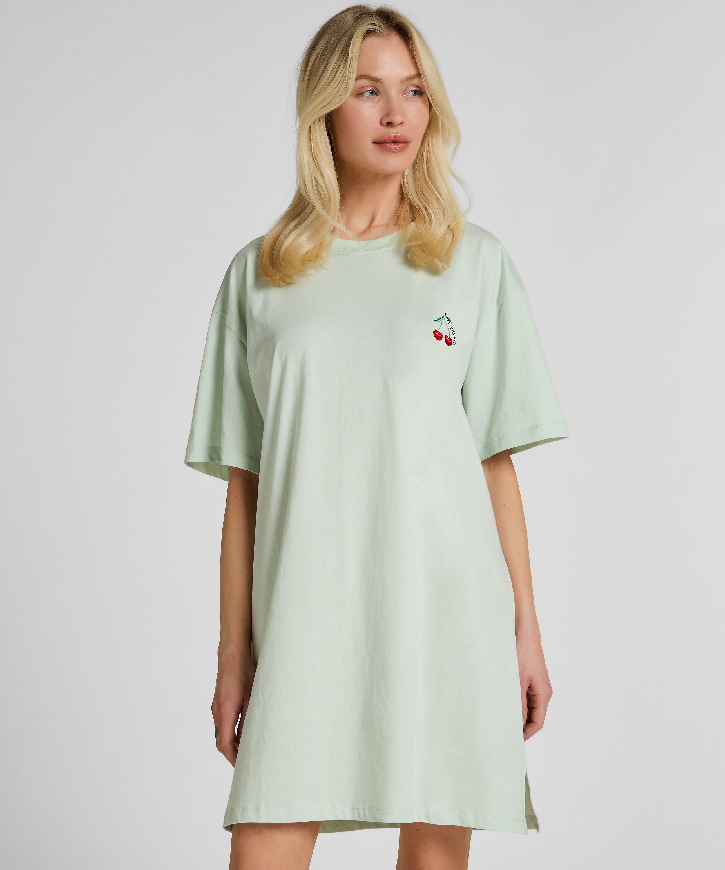 Chemise de nuit à col rond, Vert