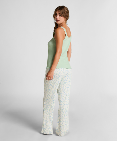 Débardeur en Jersey Côtelé avec Dentelle, Vert