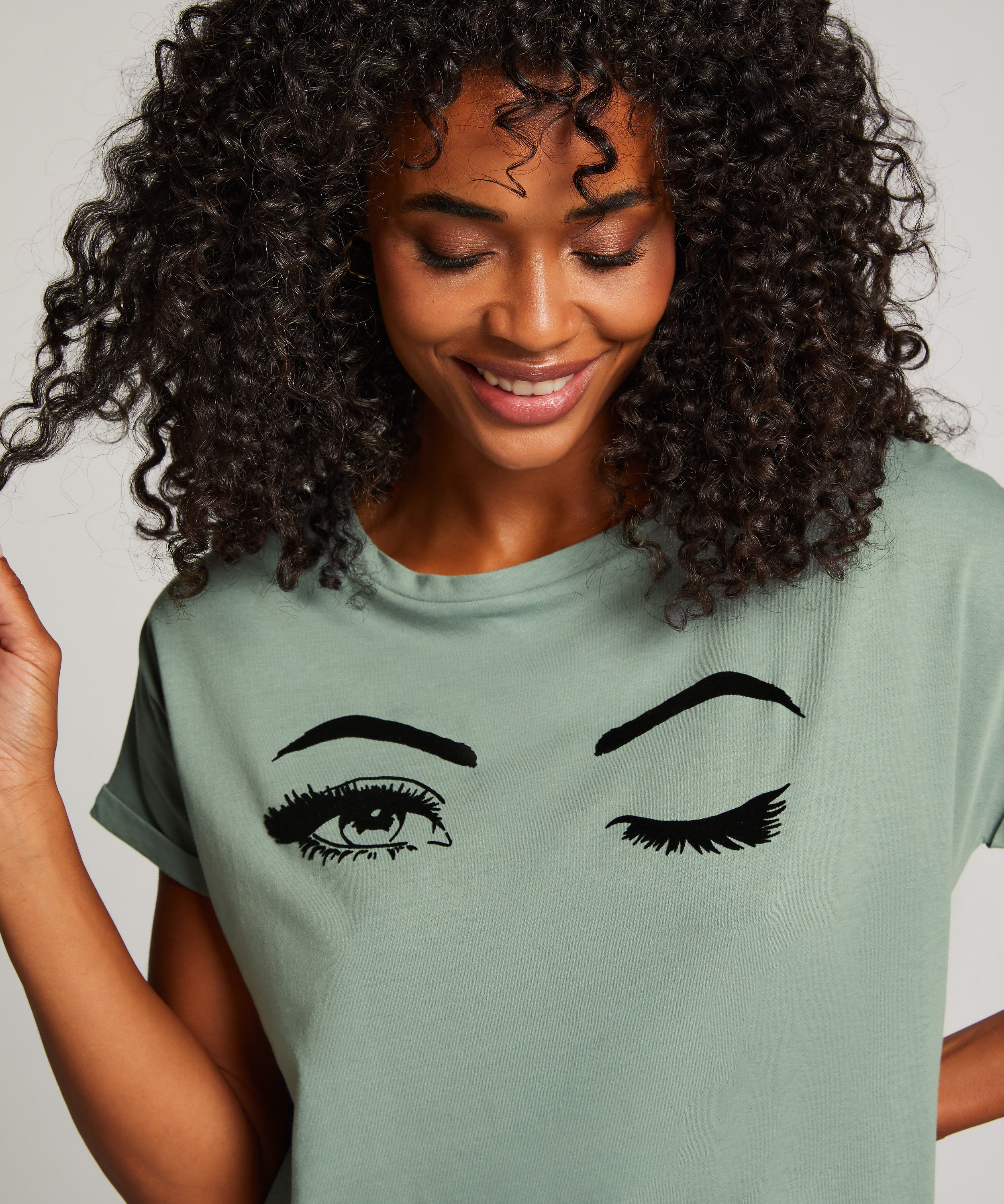 Chemise de nuit col rond, Bleu, main