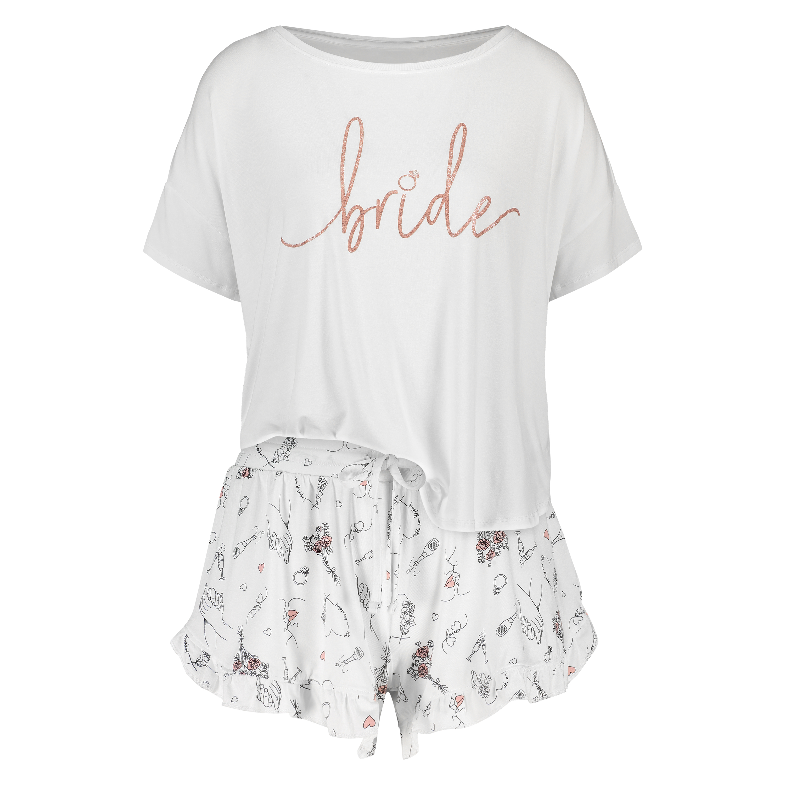 Ensemble pyjama court Bridal, Blanc, main