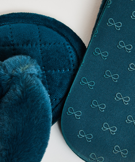 Pantoufles en Velours et fourrure, Vert