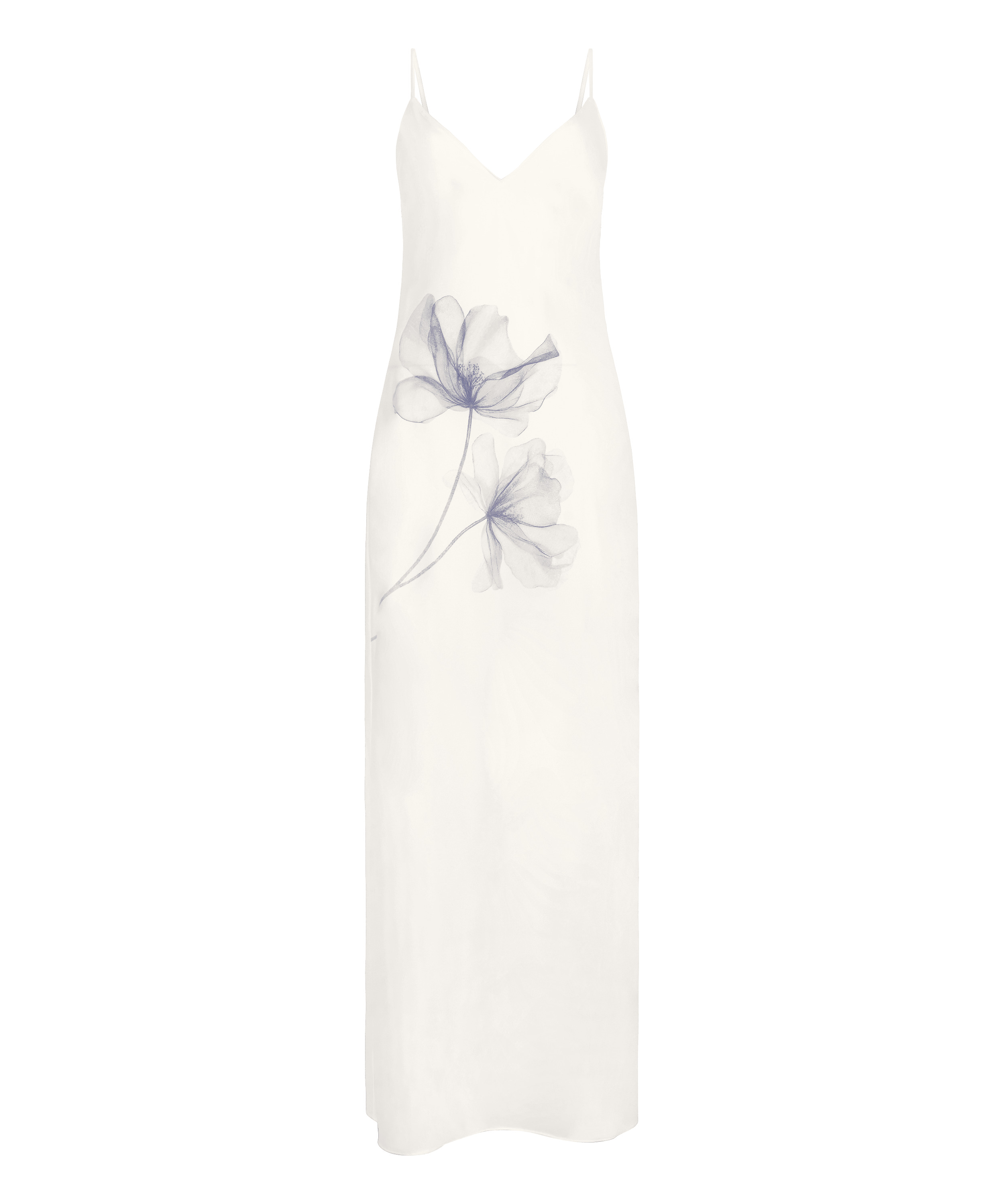 Slip dress longue en satin floral, Blanc, main