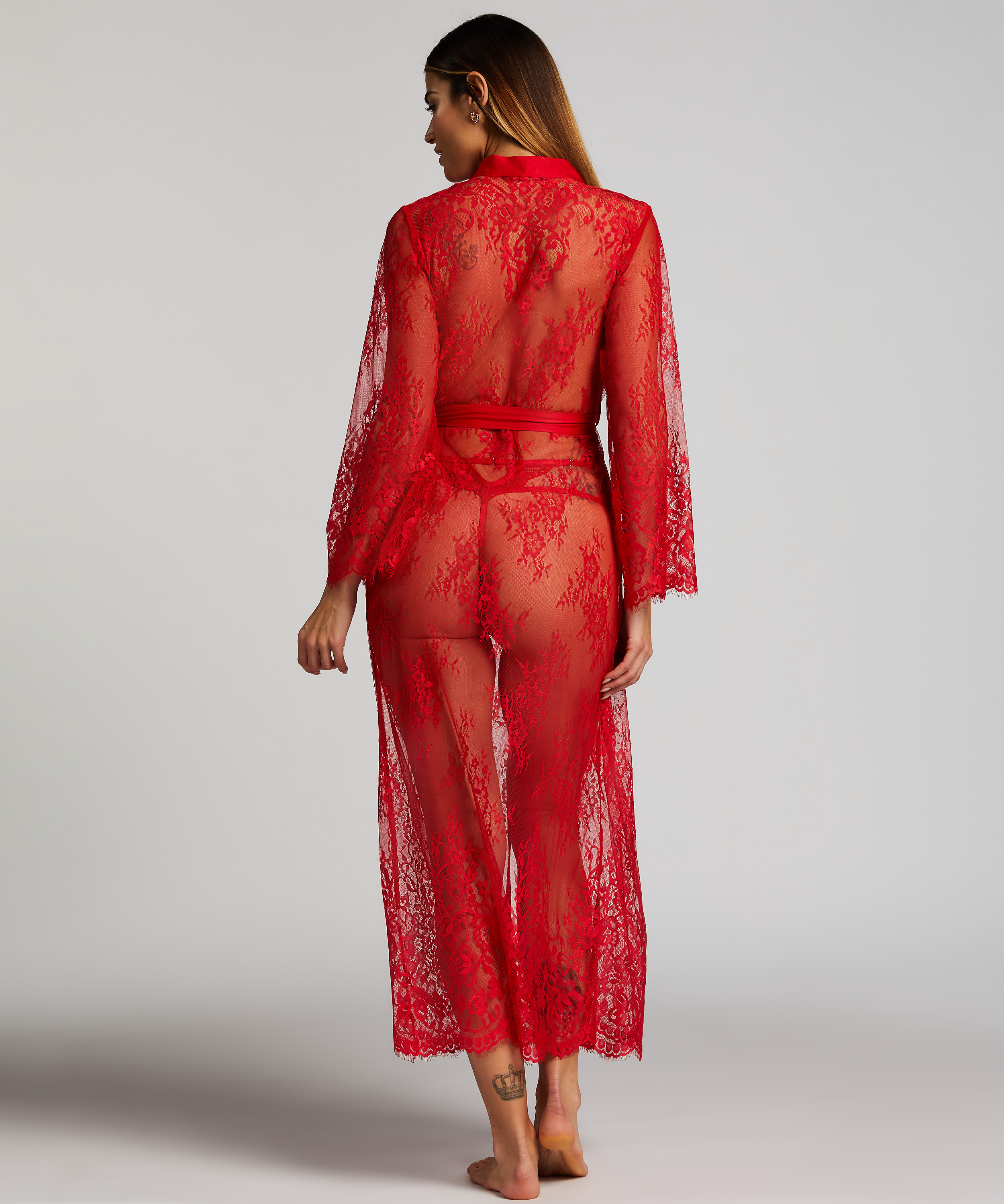 Long Kimono Allover Lace, Rouge, main