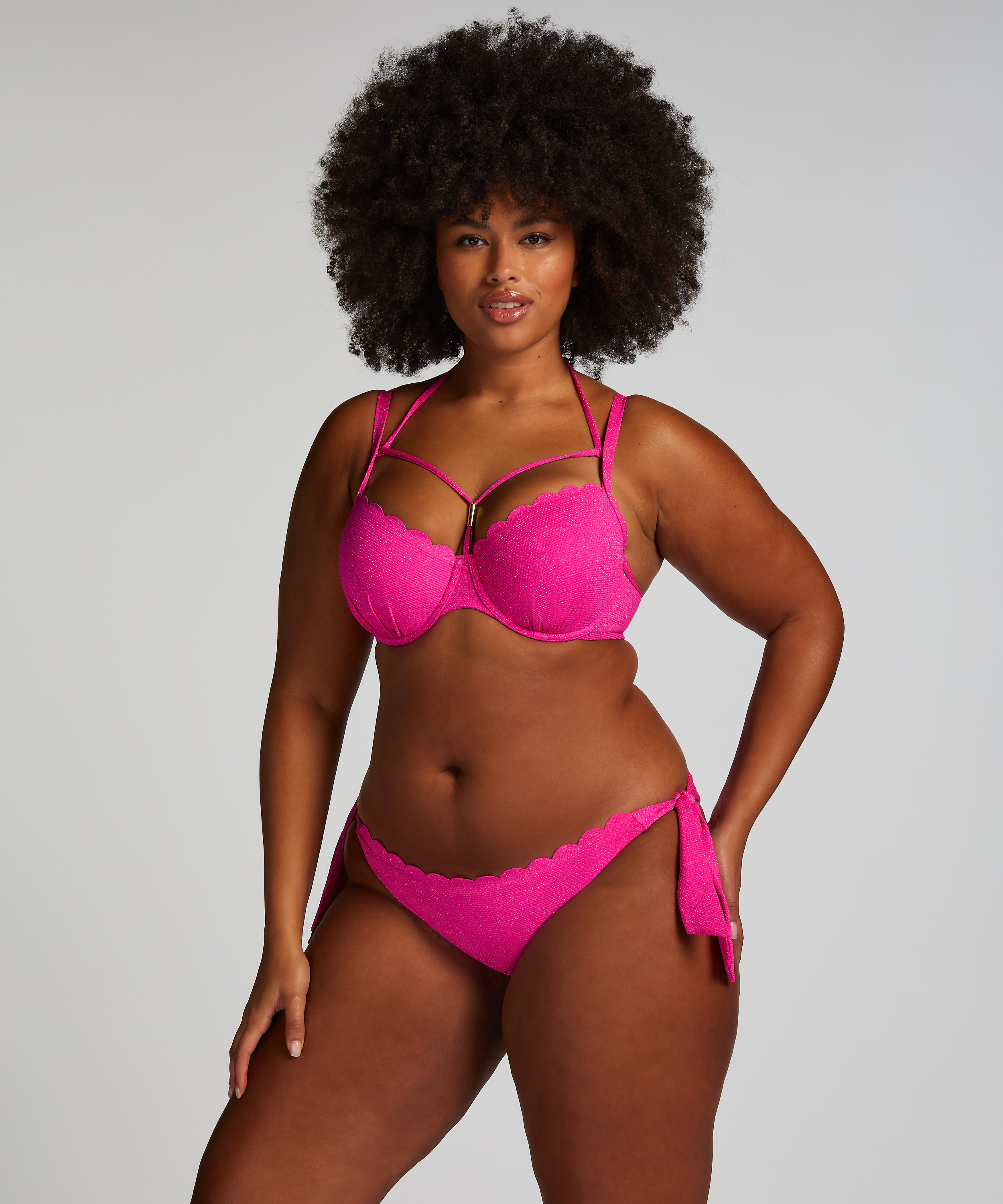 Haut de bikini Lurex Scallop, Rose, main