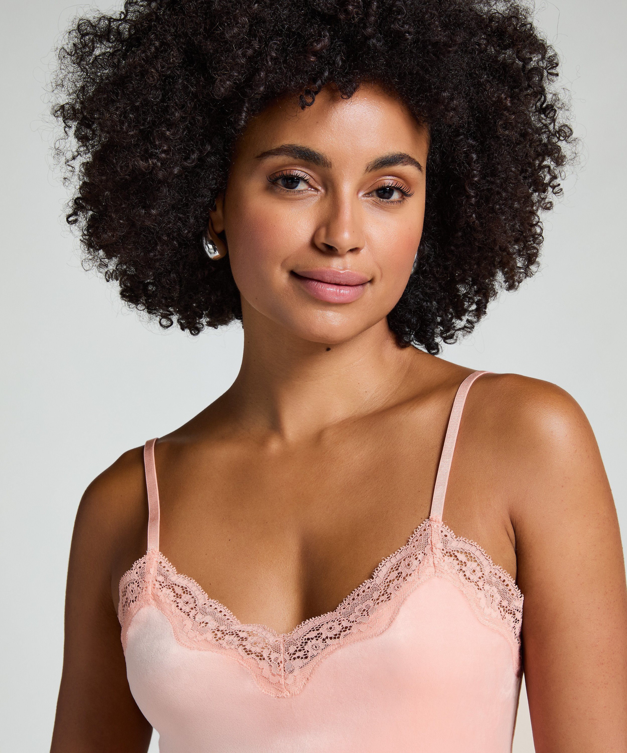 Camisole velours Dentelle, Rose, main