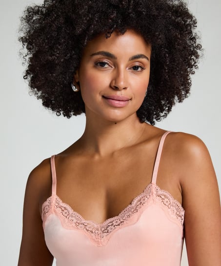 Camisole velours Dentelle, Rose