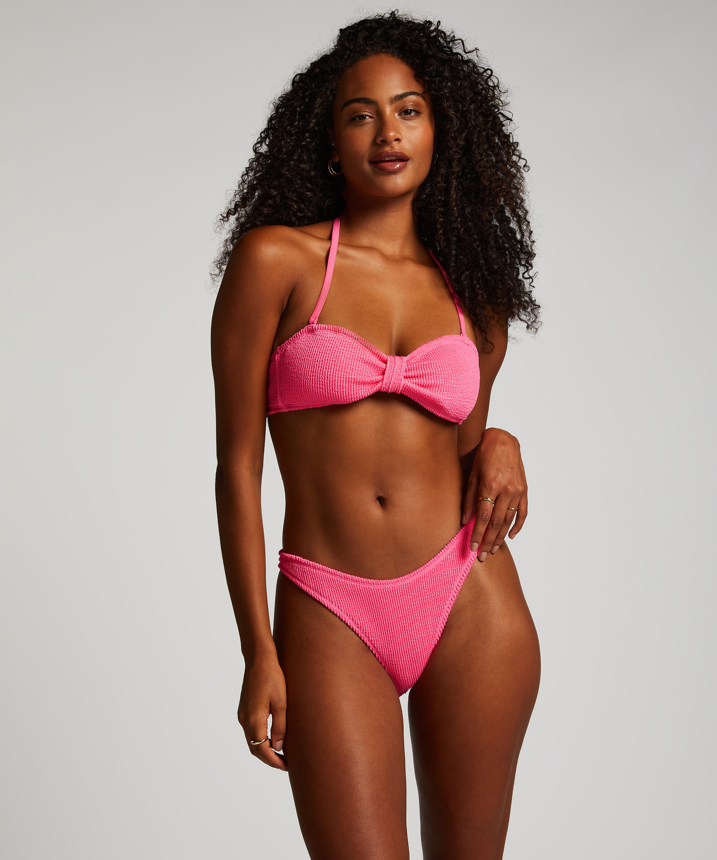 Haut de bikini bandeau Crinkle, Rose, main