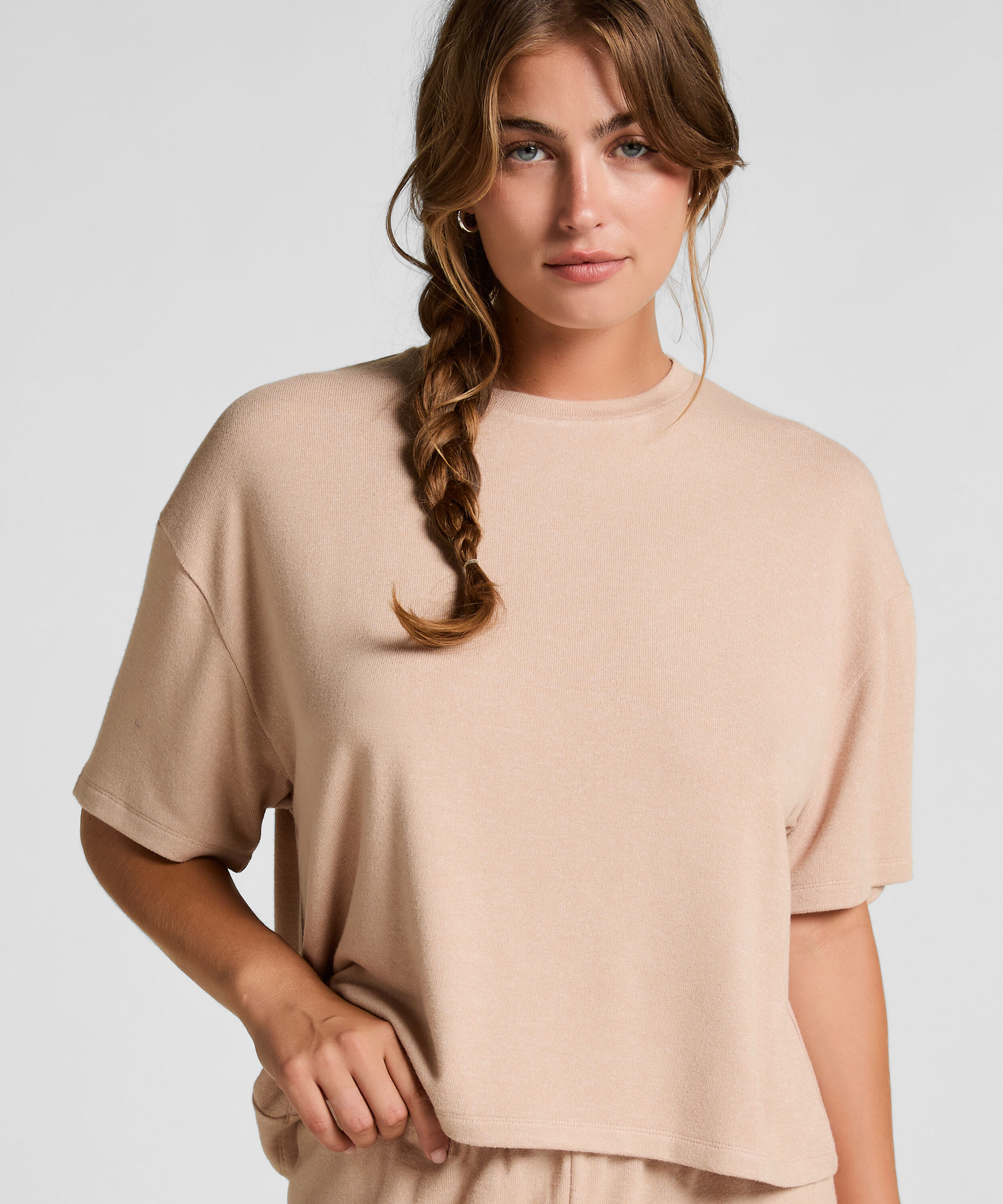Haut de pyjama en jersey brossé, Beige Haut de pyjama en jersey brossé, Beige