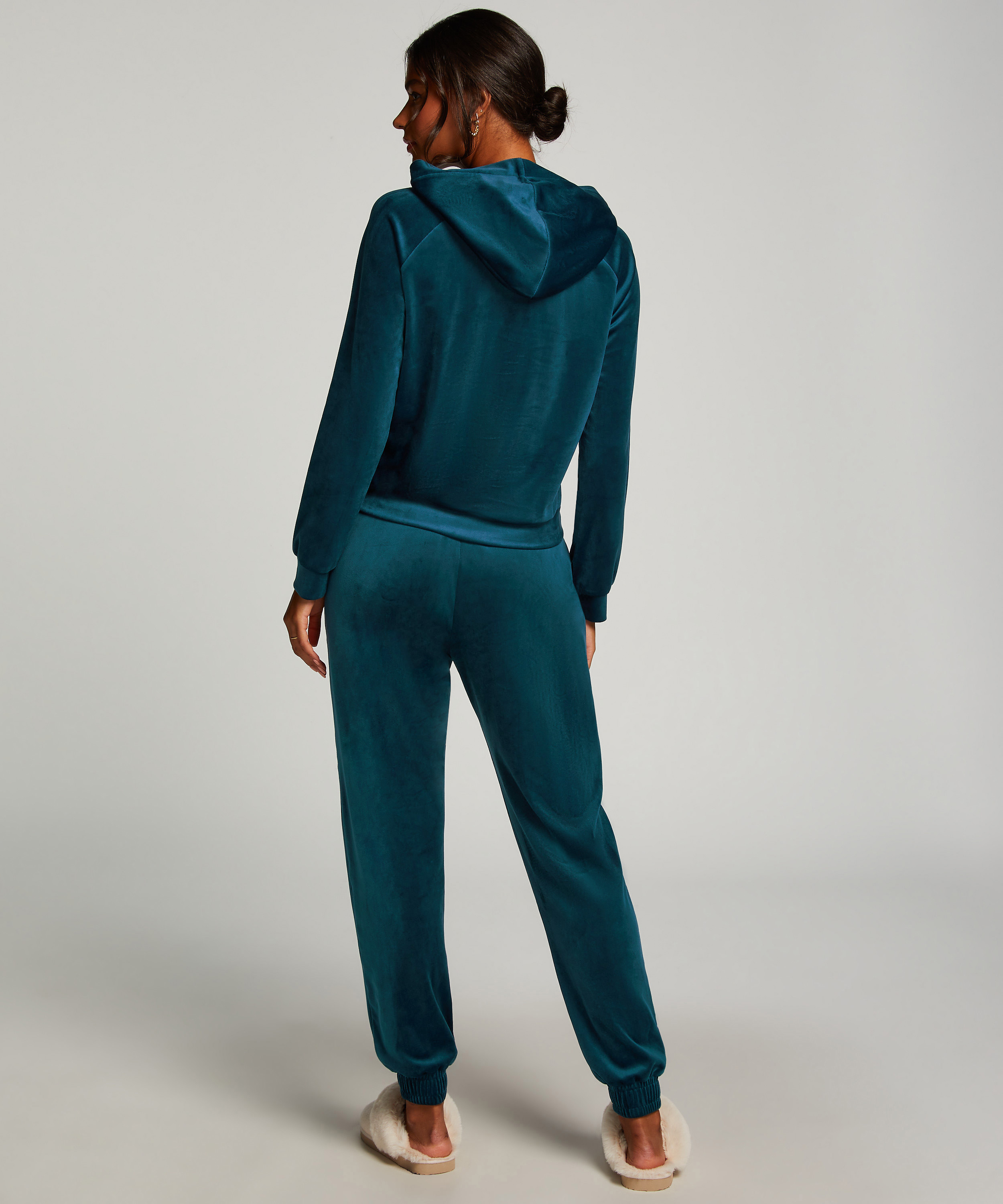 Pantalon Jogging Velours Pintuck, Bleu, main