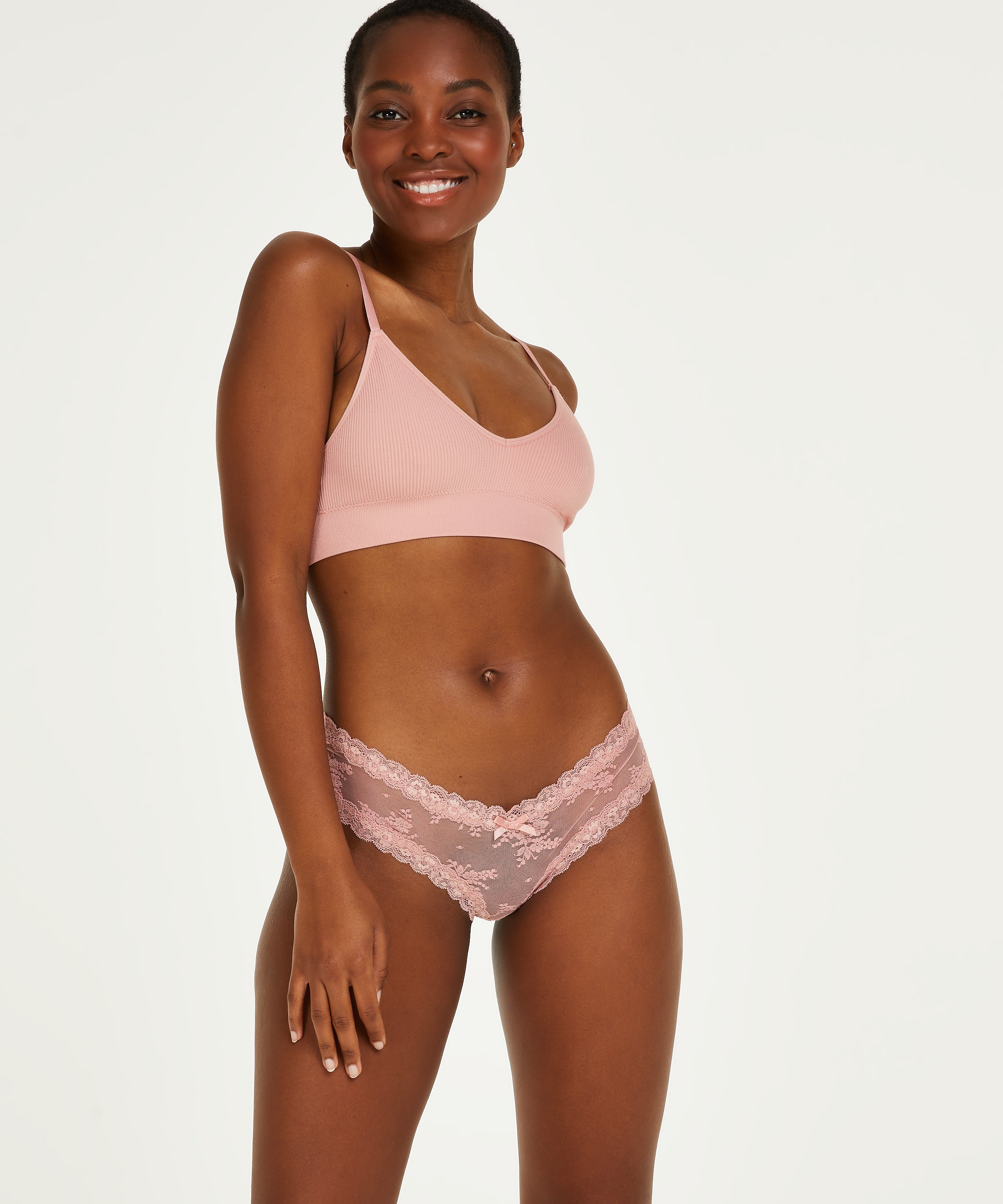 Slip br&eacute;silien V-shape mesh, Rose, main