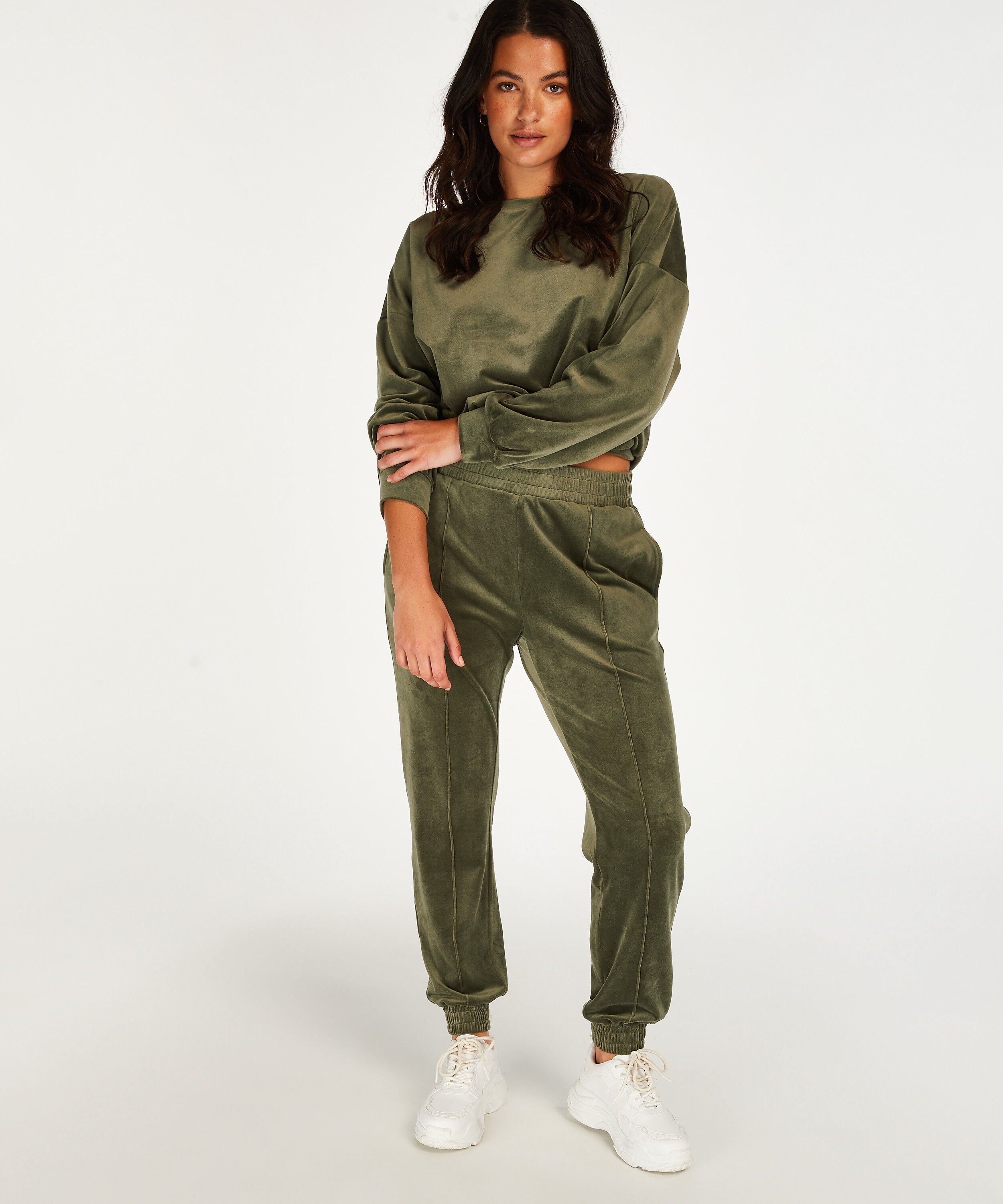 Pantalon Jogging Velours Pintuck, Vert