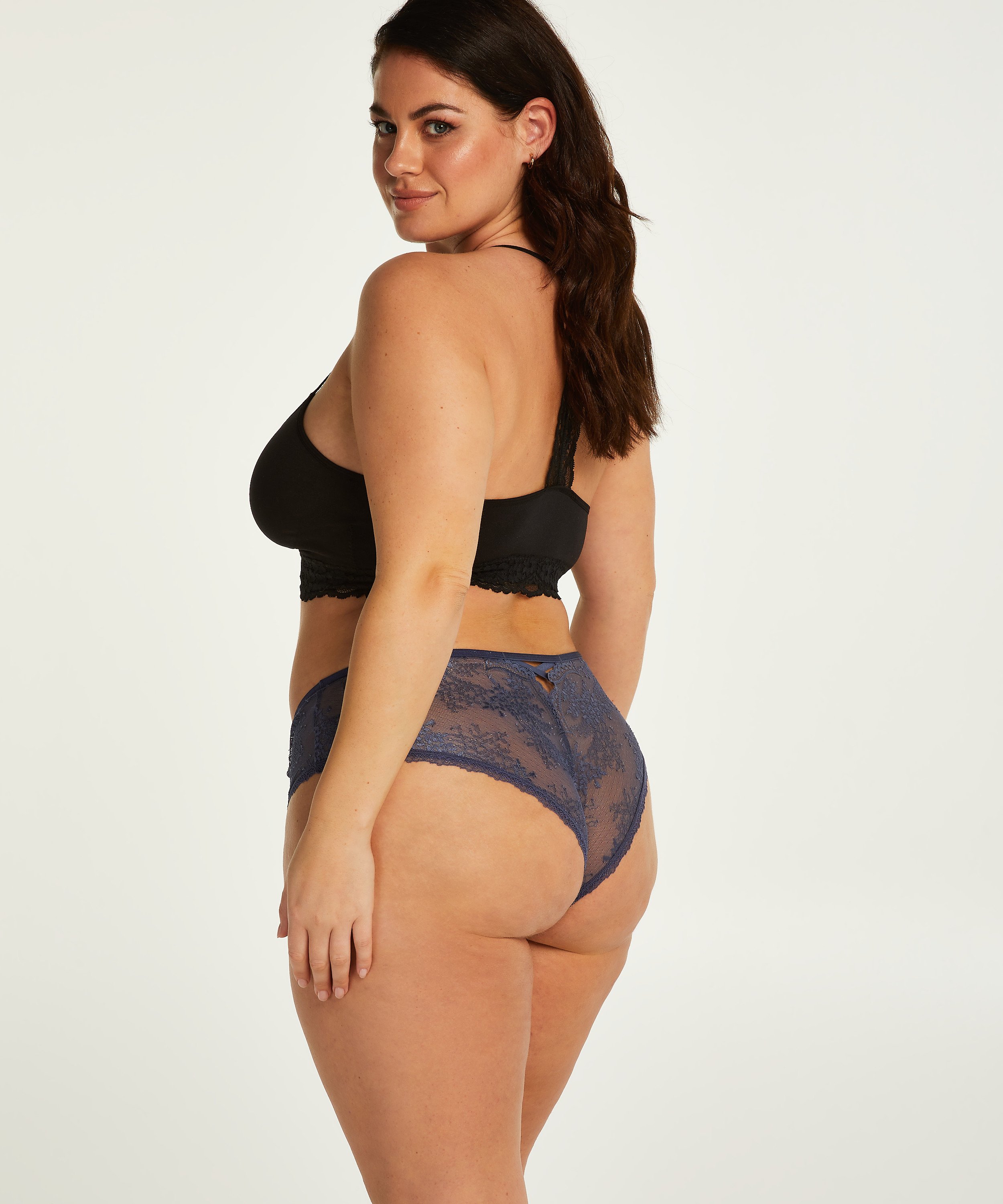 Slip brésilien Lacey Curvy, Bleu, main