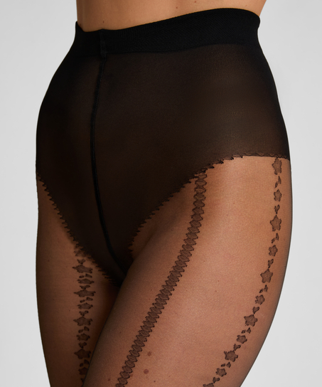 Collants 15 Deniers Lignes Graphiques, Noir