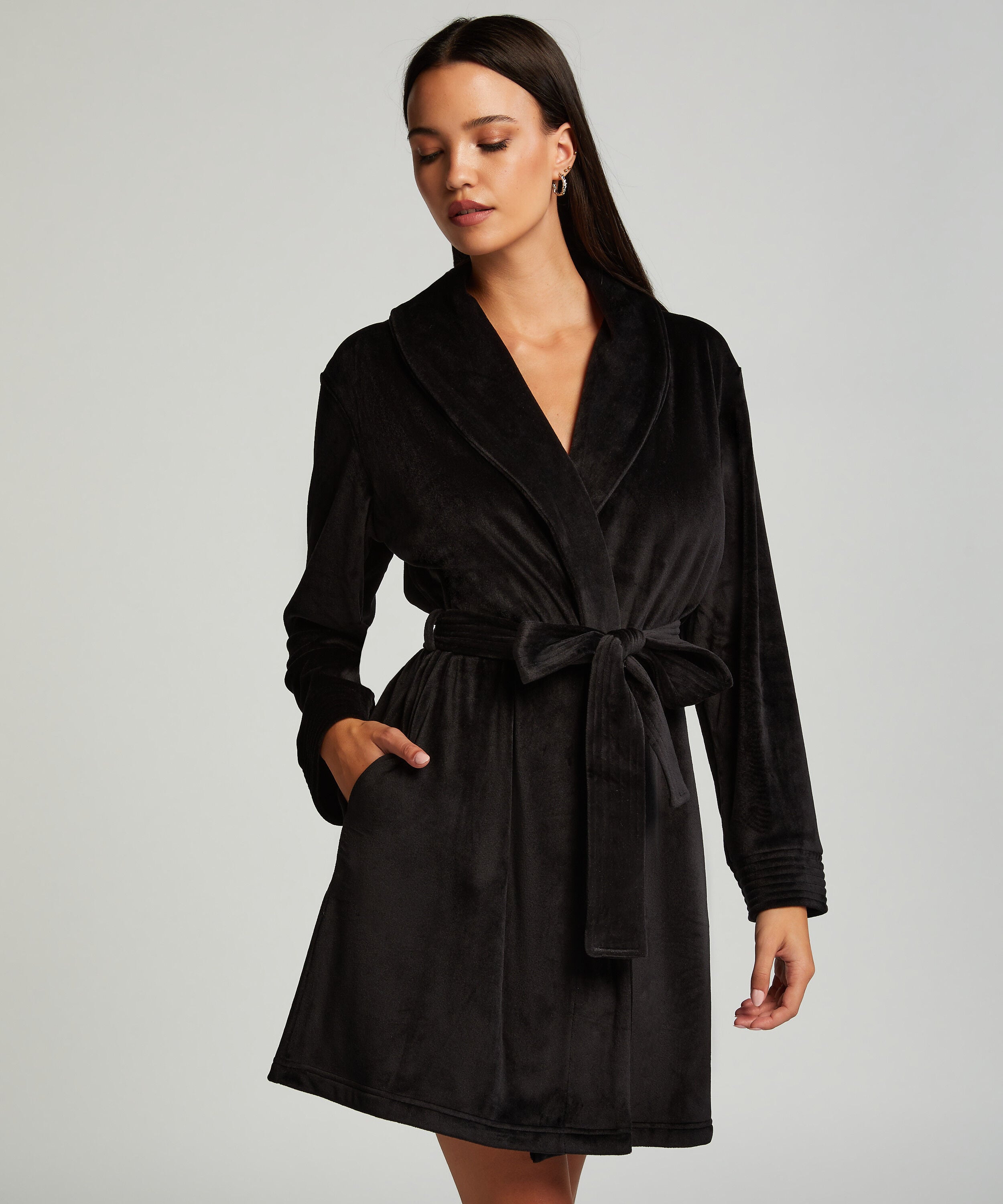 Peignoir court Velours, Noir