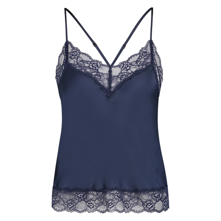 Haut de camisole Satin Dentelle, Bleu