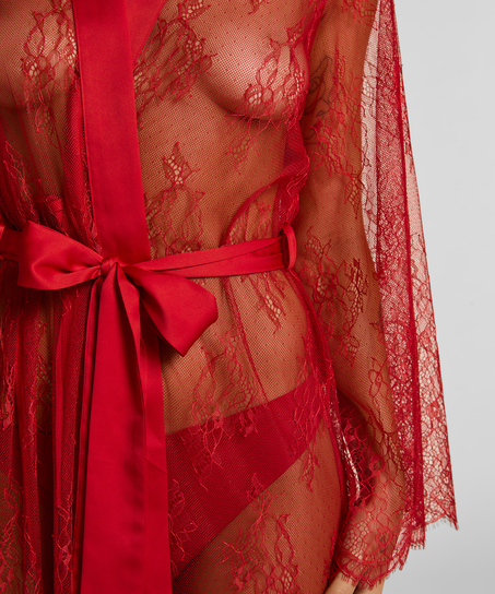 Long Kimono Allover Lace, Rouge