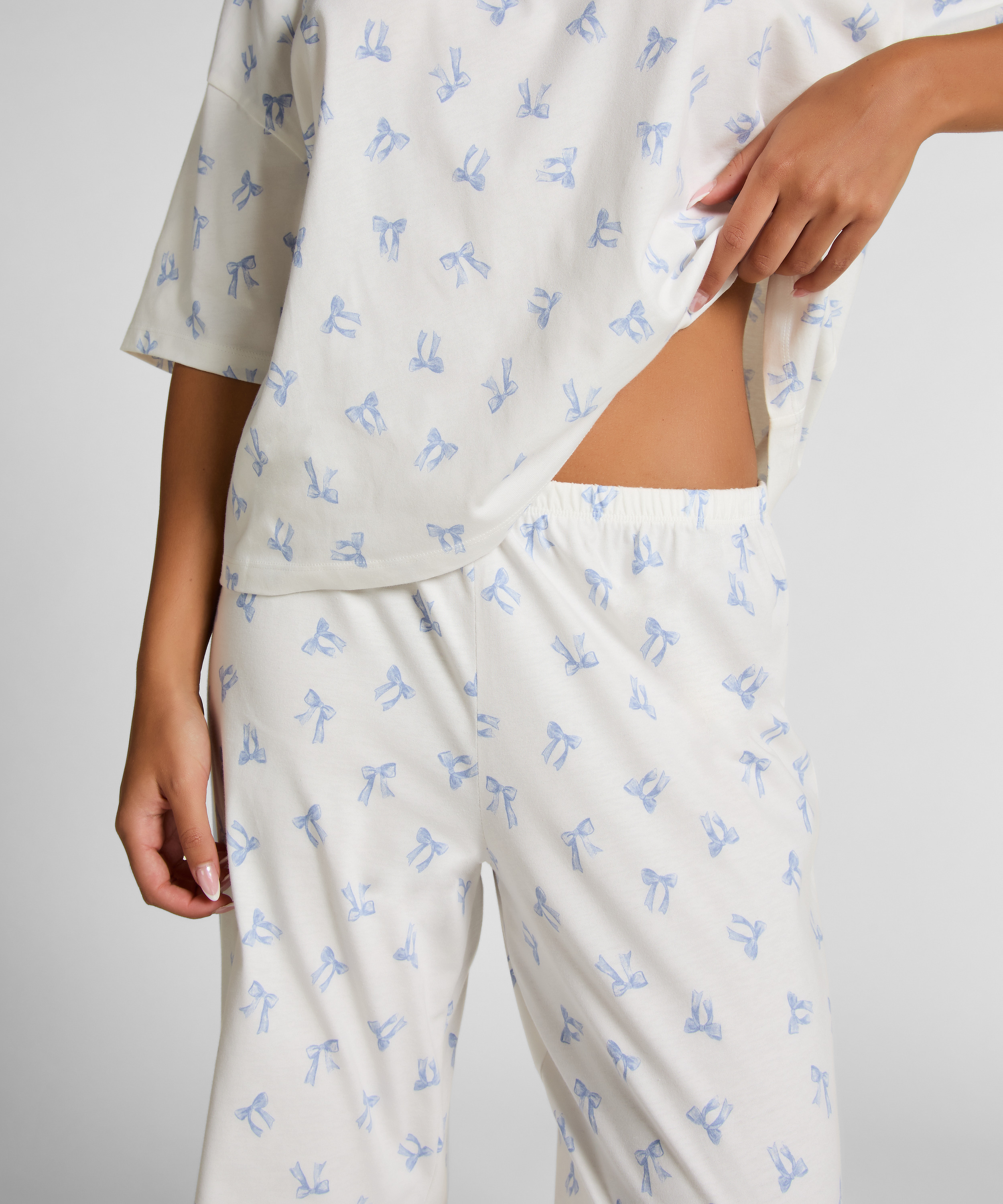 Pyjama Set Cotton Jersey Long, Blanc, main