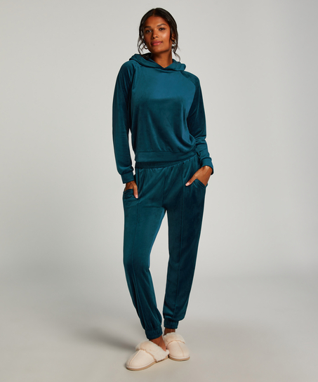 Pantalon Jogging Velours Pintuck, Bleu