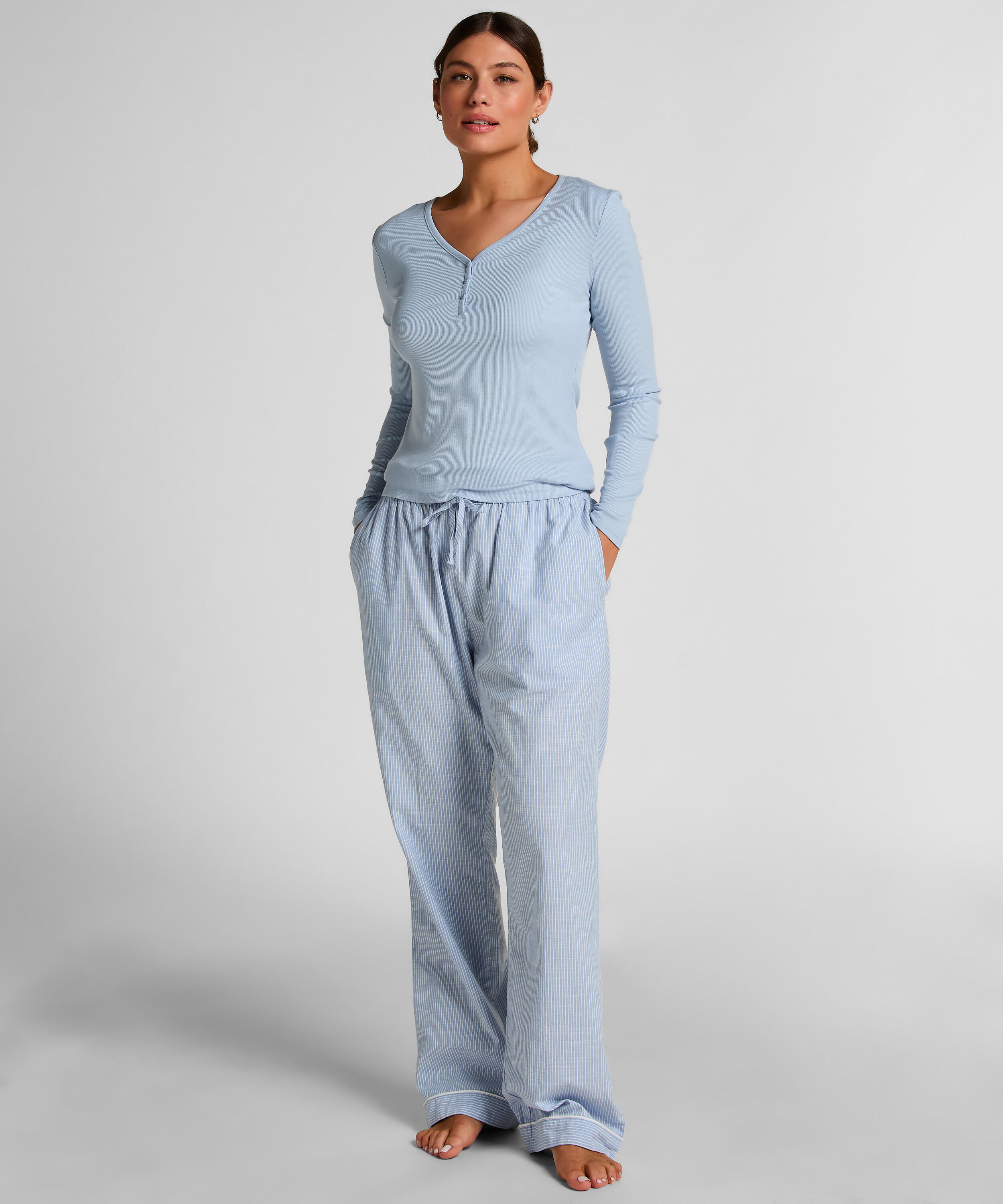 Haut de pyjama à manches longues Henley